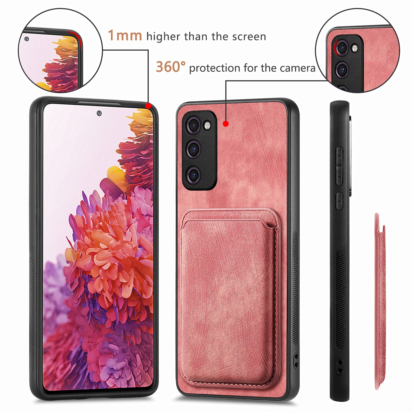 D12 For Samsung Galaxy S20 Lite / S20 FE / S20 FE 5G / S20 FE 2022 Case Detachable Card Case Shell - Pink