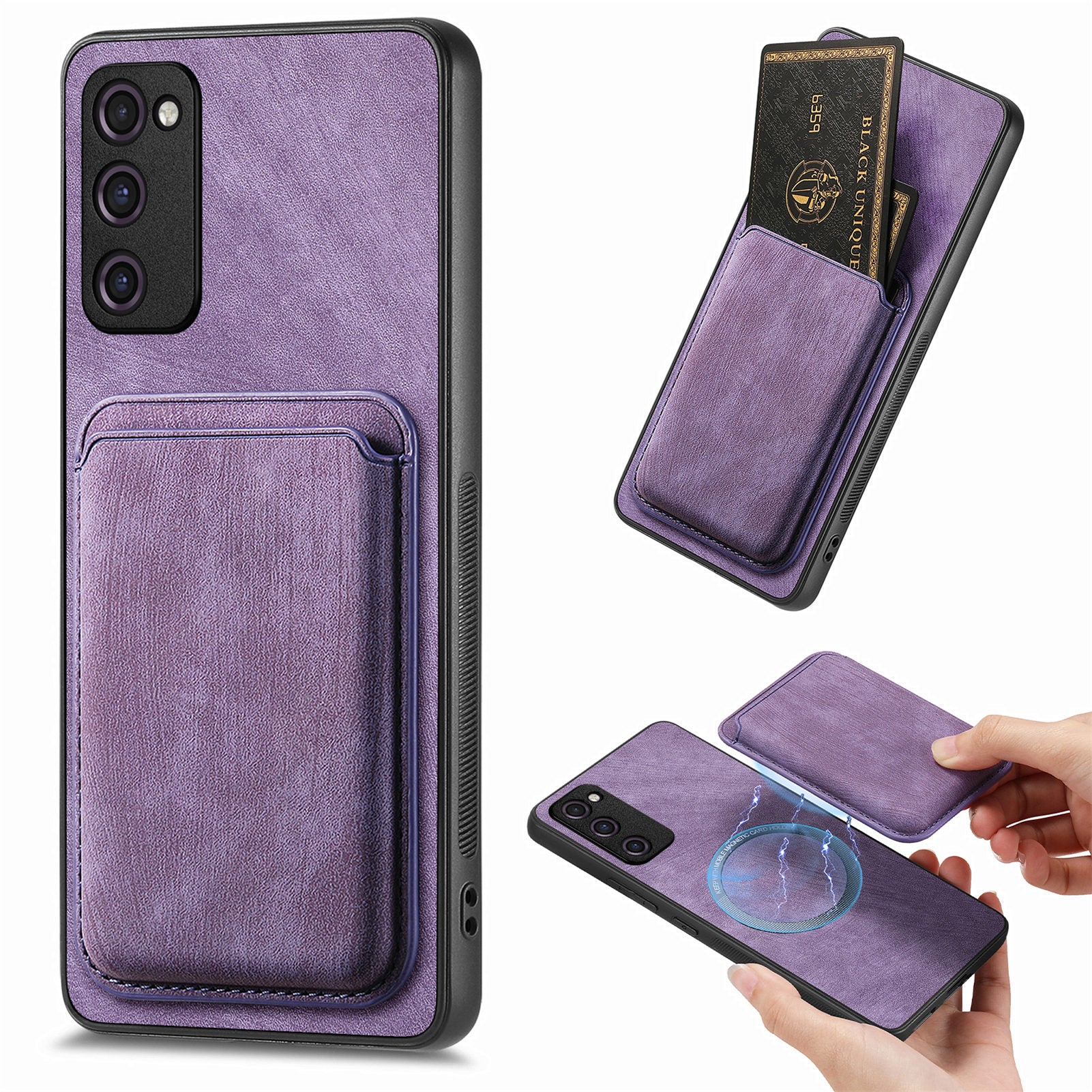 D12 For Samsung Galaxy S20 Lite / S20 FE / S20 FE 5G / S20 FE 2022 Case Detachable Card Case Shell - Purple