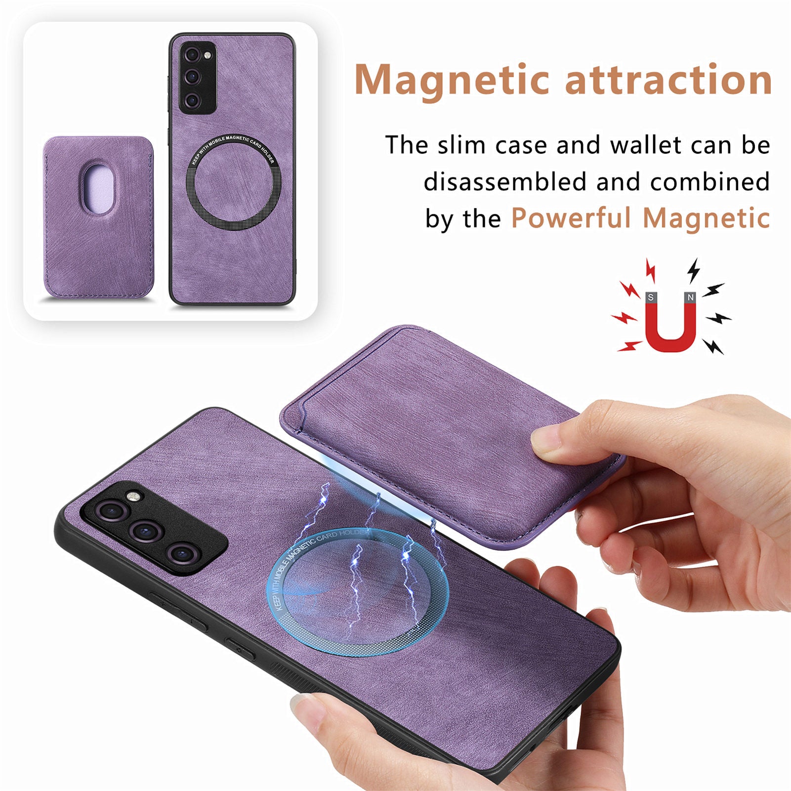 D12 For Samsung Galaxy S20 Lite / S20 FE / S20 FE 5G / S20 FE 2022 Case Detachable Card Case Shell - Purple