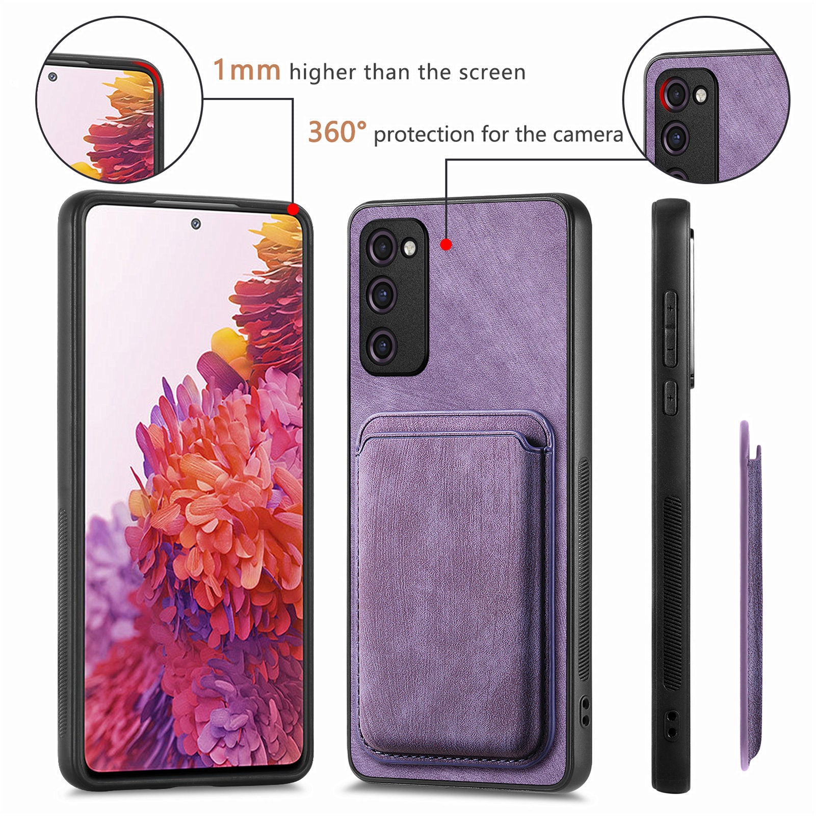 D12 For Samsung Galaxy S20 Lite / S20 FE / S20 FE 5G / S20 FE 2022 Case Detachable Card Case Shell - Purple