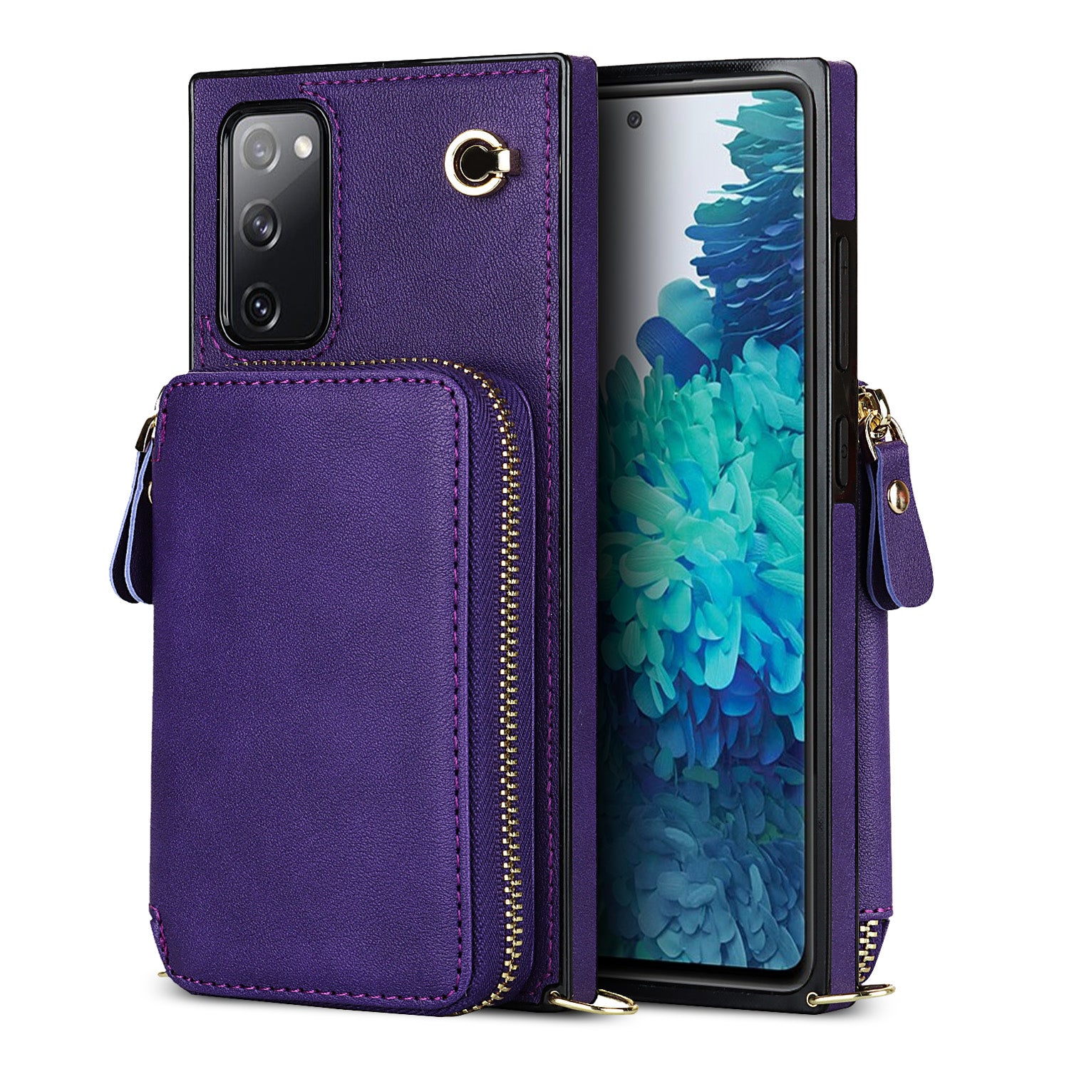 For Samsung Galaxy S20 FE 4G / S20 FE 5G / S20 Lite / S20 FE 2022 Case Zipper Wallet TPU+PU Crossbody Phone Cover - Purple