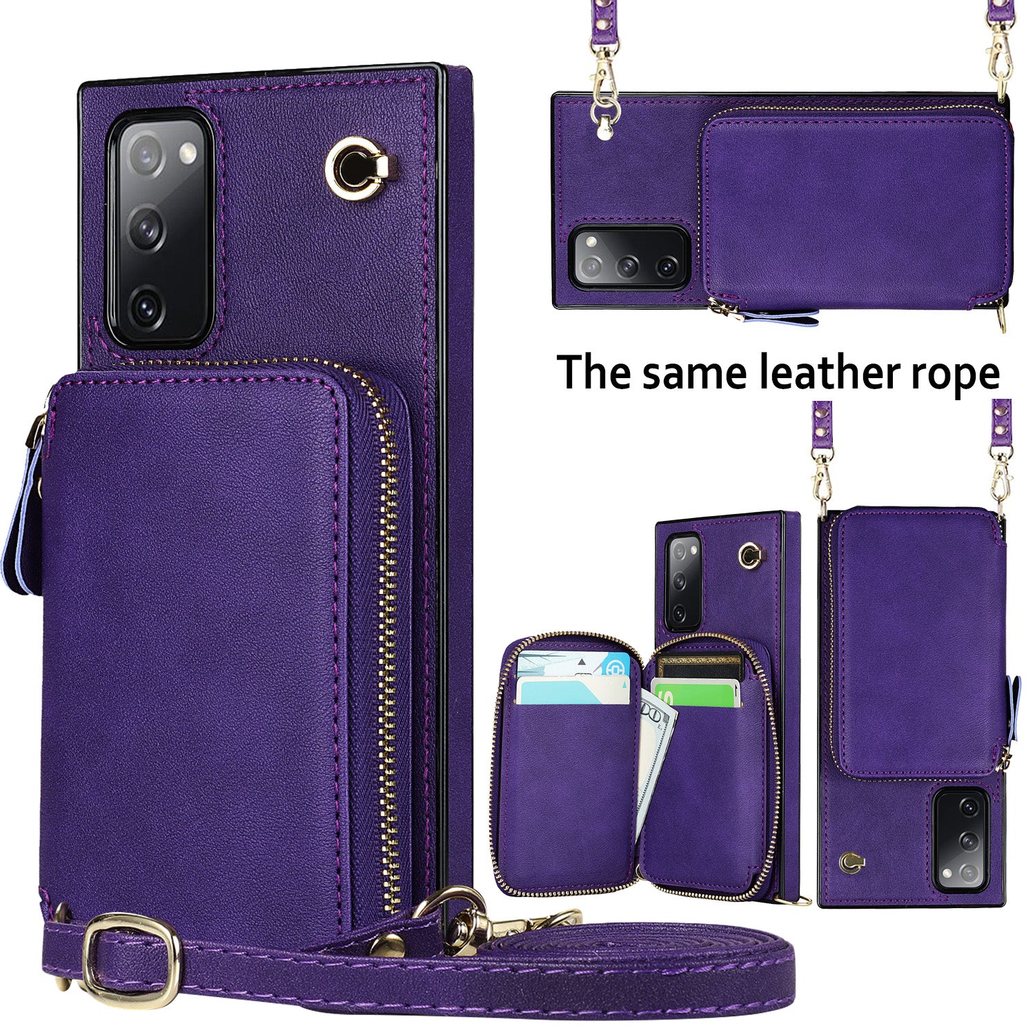 For Samsung Galaxy S20 FE 4G / S20 FE 5G / S20 Lite / S20 FE 2022 Case Zipper Wallet TPU+PU Crossbody Phone Cover - Purple