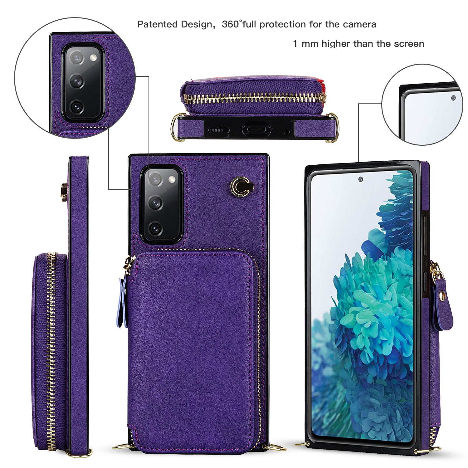 For Samsung Galaxy S20 FE 4G / S20 FE 5G / S20 Lite / S20 FE 2022 Case Zipper Wallet TPU+PU Crossbody Phone Cover - Purple