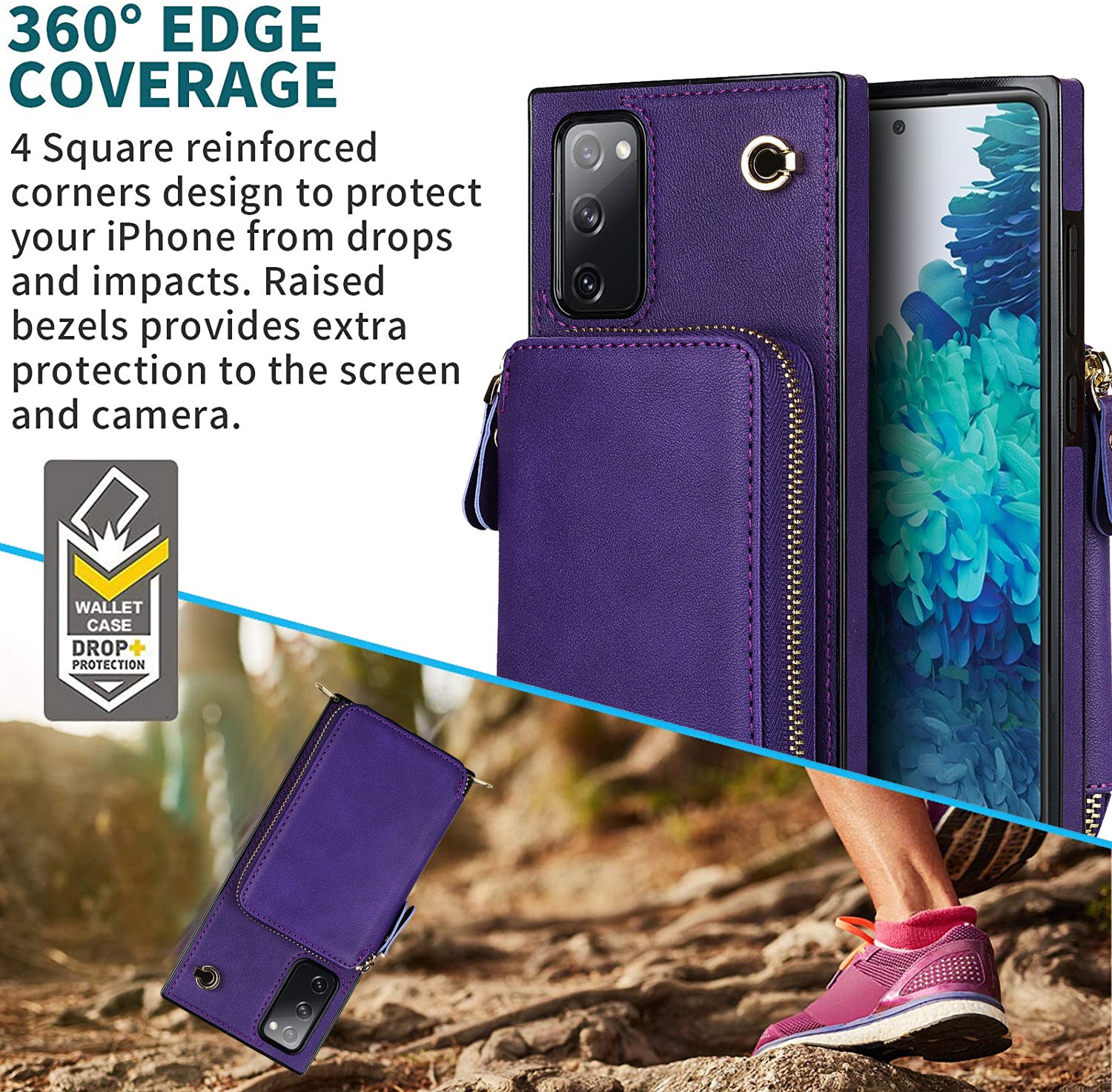 For Samsung Galaxy S20 FE 4G / S20 FE 5G / S20 Lite / S20 FE 2022 Case Zipper Wallet TPU+PU Crossbody Phone Cover - Purple