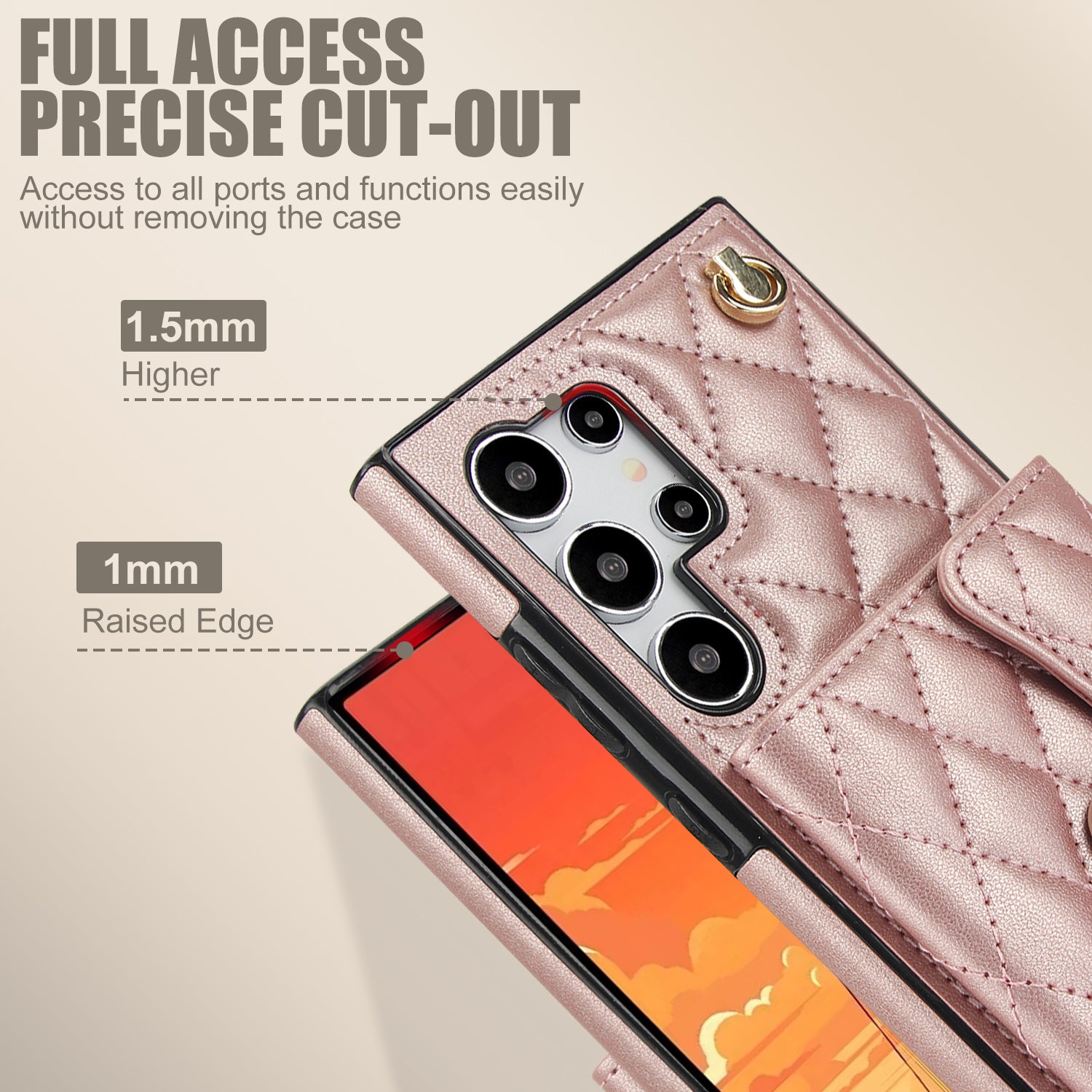 026 For Samsung Galaxy S24 Ultra Card Slots Phone Case Kickstand Leather+TPU Cover - Rose Gold