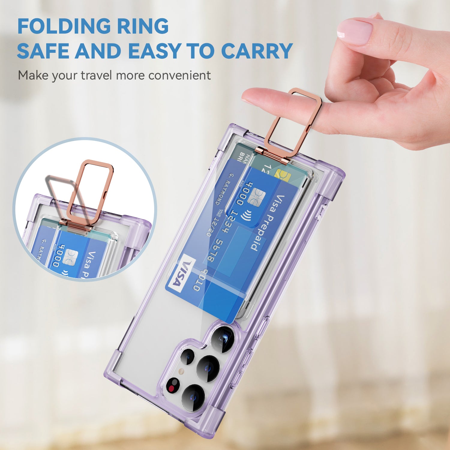 YSM Reinforced Corners Series for Samsung Galaxy S24 Ultra Kickstand Phone Case Card Holder - Transparent Purple