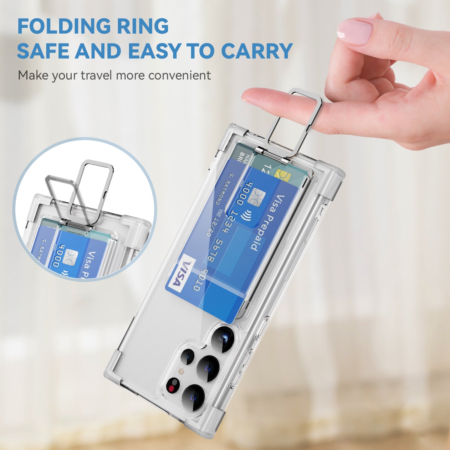 YSM Reinforced Corners Series for Samsung Galaxy S24 Ultra Kickstand Phone Case Card Holder - Transparent White