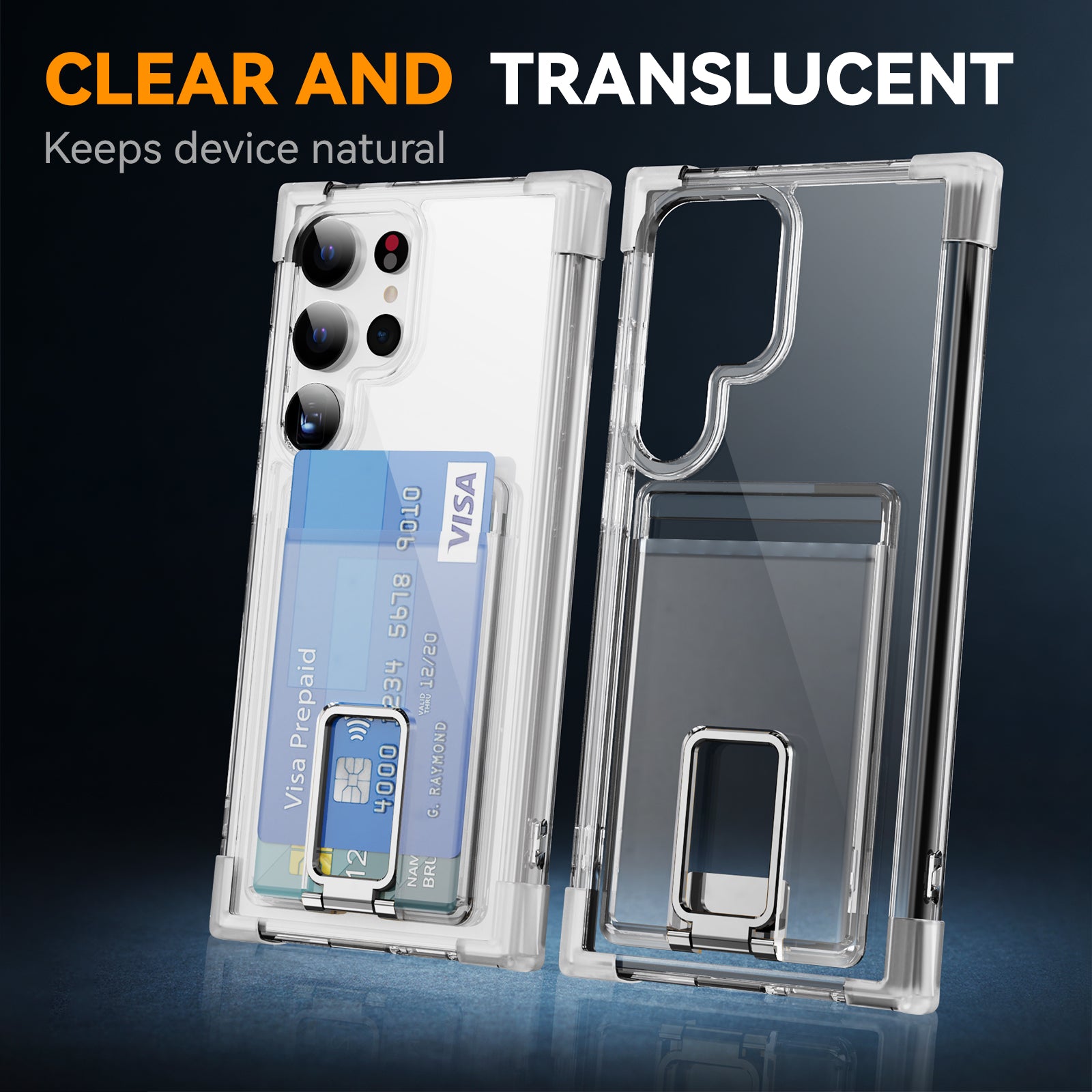 YSM Reinforced Corners Series for Samsung Galaxy S24 Ultra Kickstand Phone Case Card Holder - Transparent White