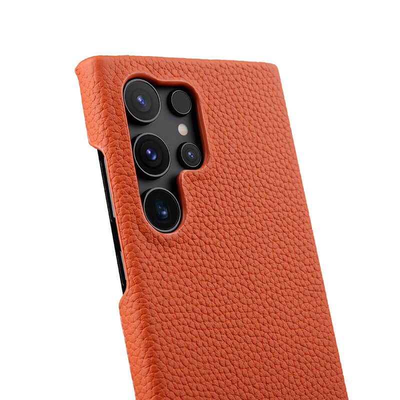 MELKCO For Samsung Galaxy S24 Ultra Cell Phone Case Genuine Cow Leather+PC Anti-scratch Cover - Orange