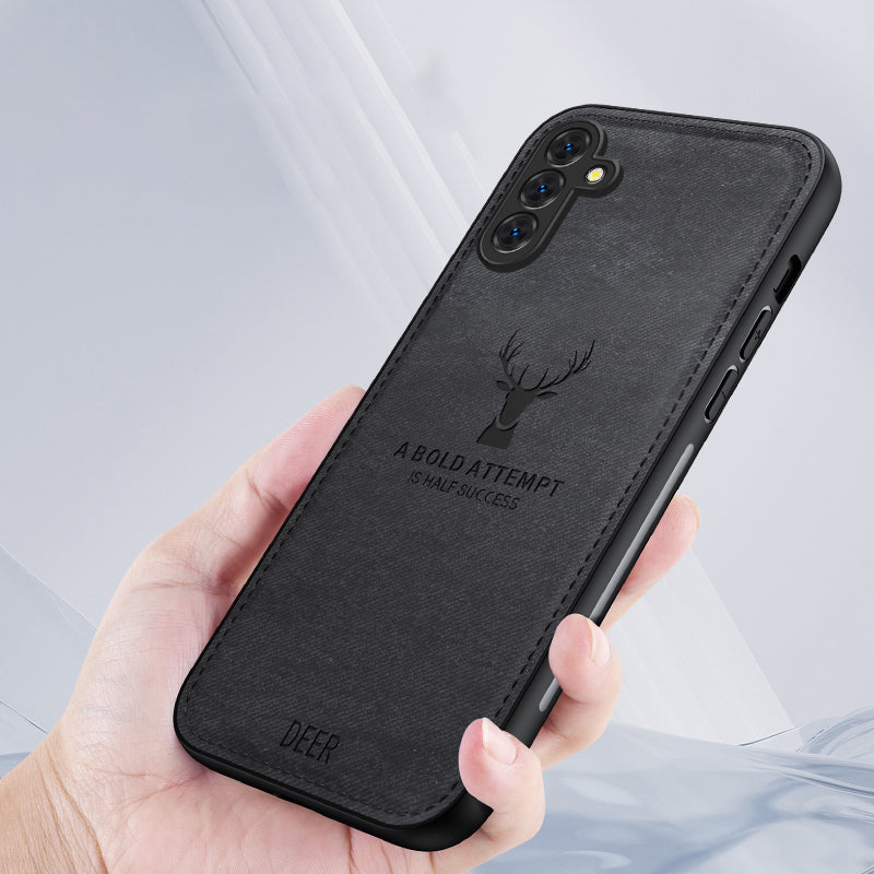 For Samsung Galaxy S24 Case Luxury Soft Texture Deer Pattern Phone Cover - Black