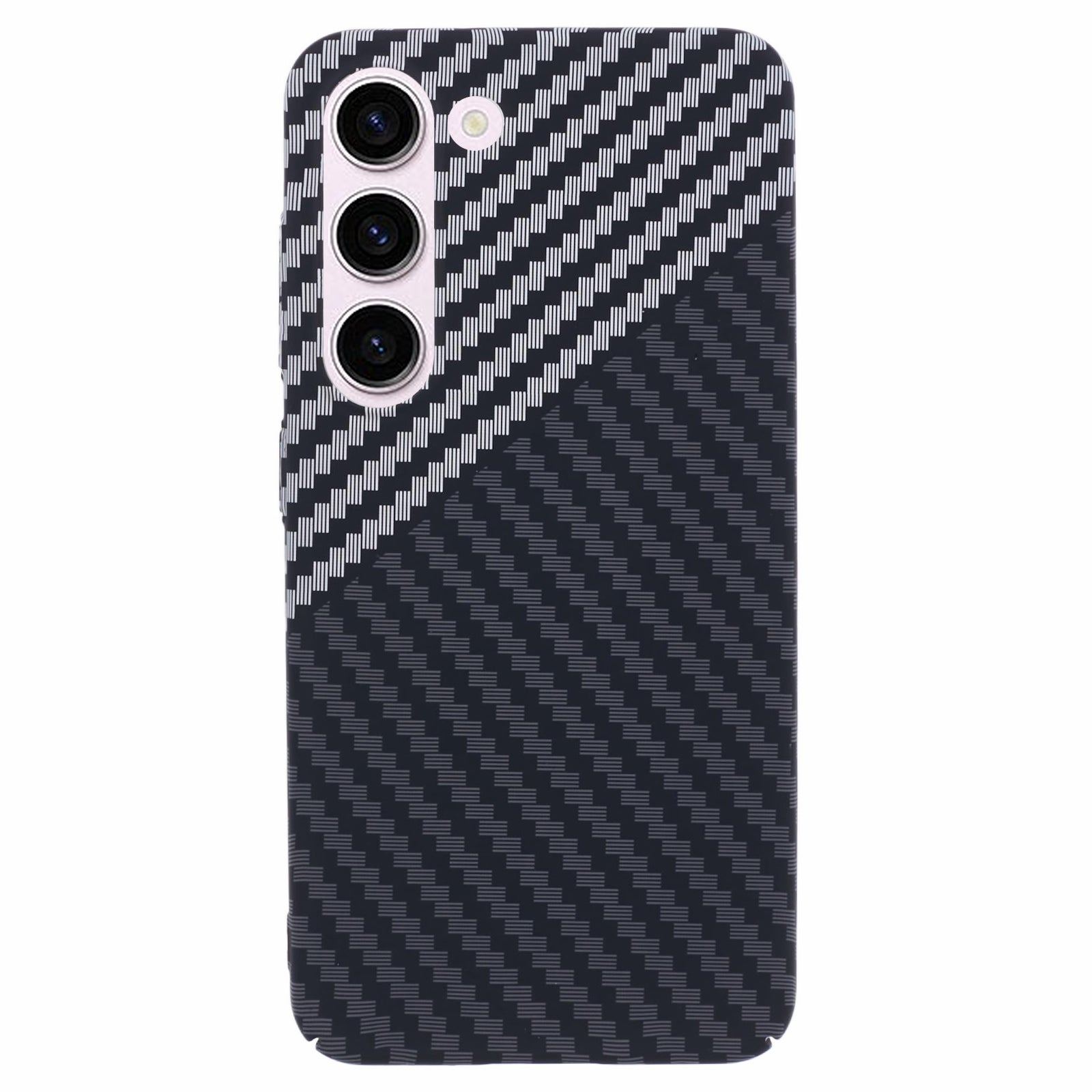 For Samsung Galaxy S24 Case Carbon Fiber Texture Splicing PC Phone Cover - Black+White