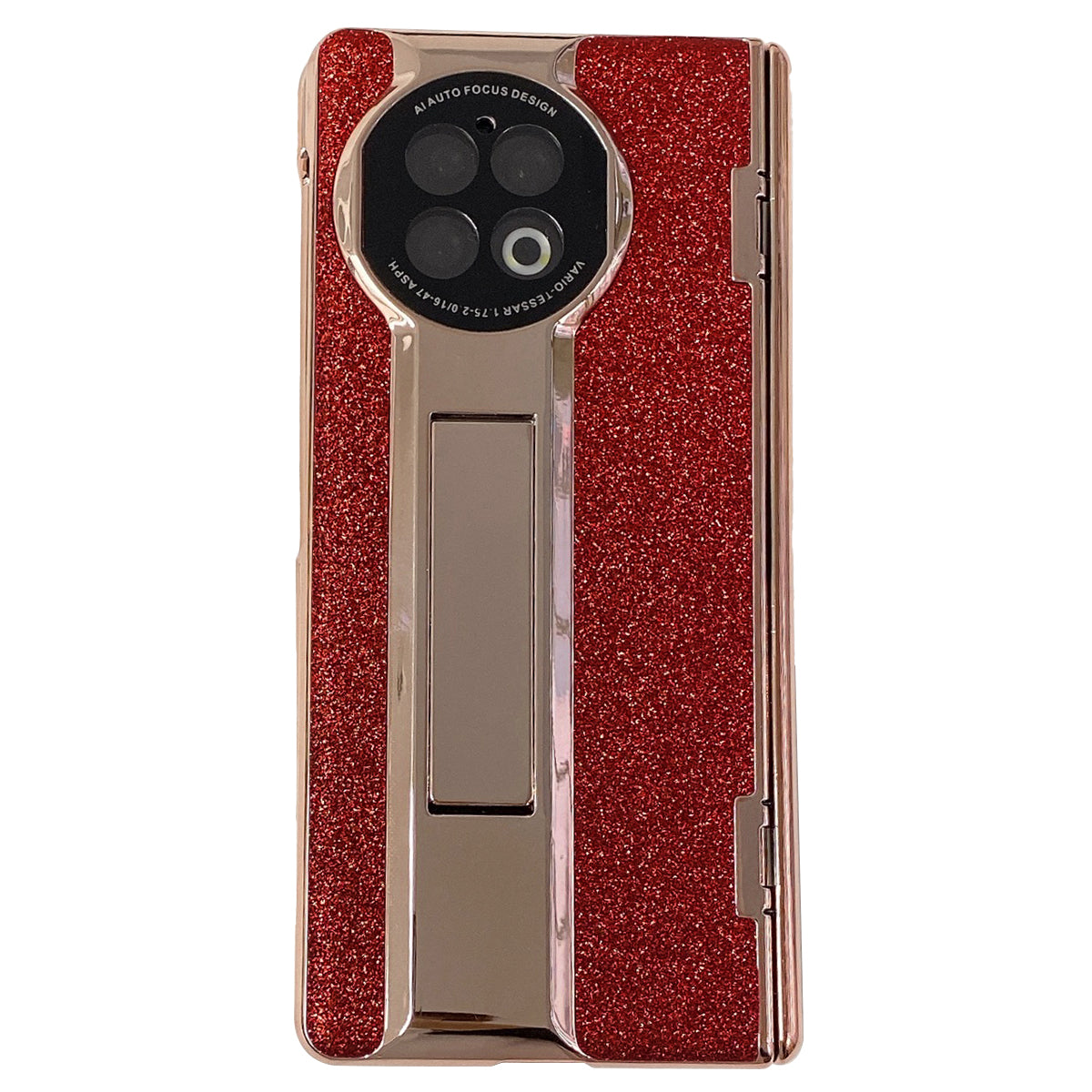 For vivo X Fold2 Kickstand Phone Case PU Leather Hard PC Glitter Cover - Red