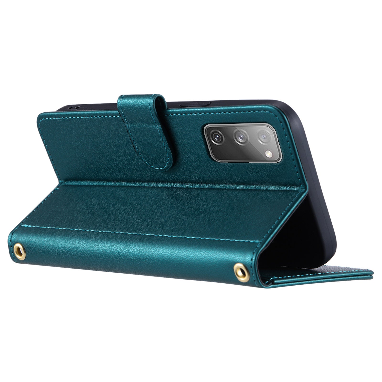 For Samsung Galaxy S20 FE / S20 FE 5G / S20 FE 2022 / S20 Lite Case Leather Wallet Cover with Straps - Green