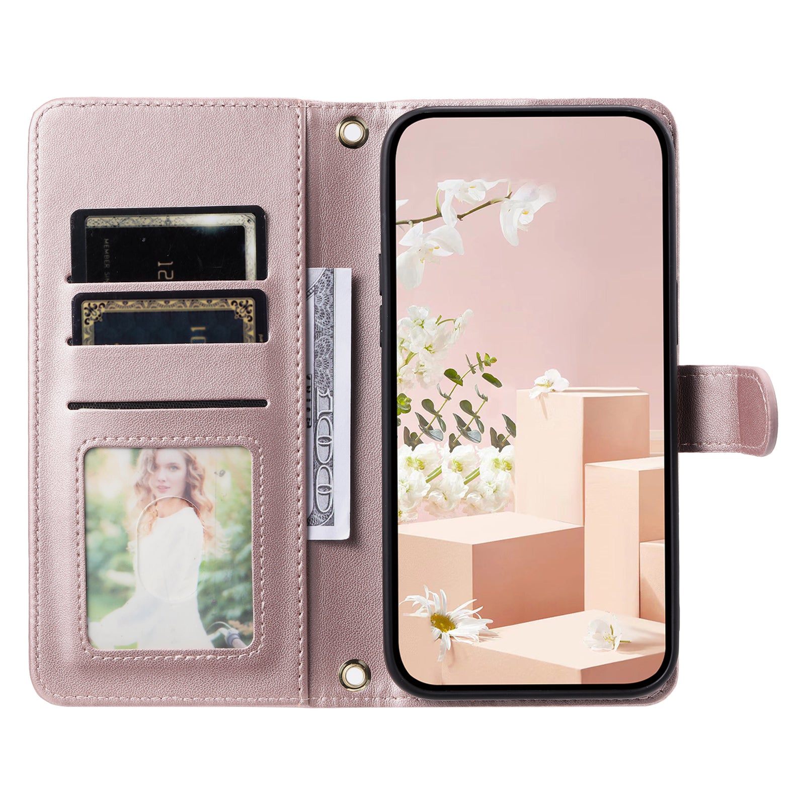 For Samsung Galaxy S20 FE / S20 FE 5G / S20 FE 2022 / S20 Lite Case Leather Wallet Cover with Straps - Rose Gold