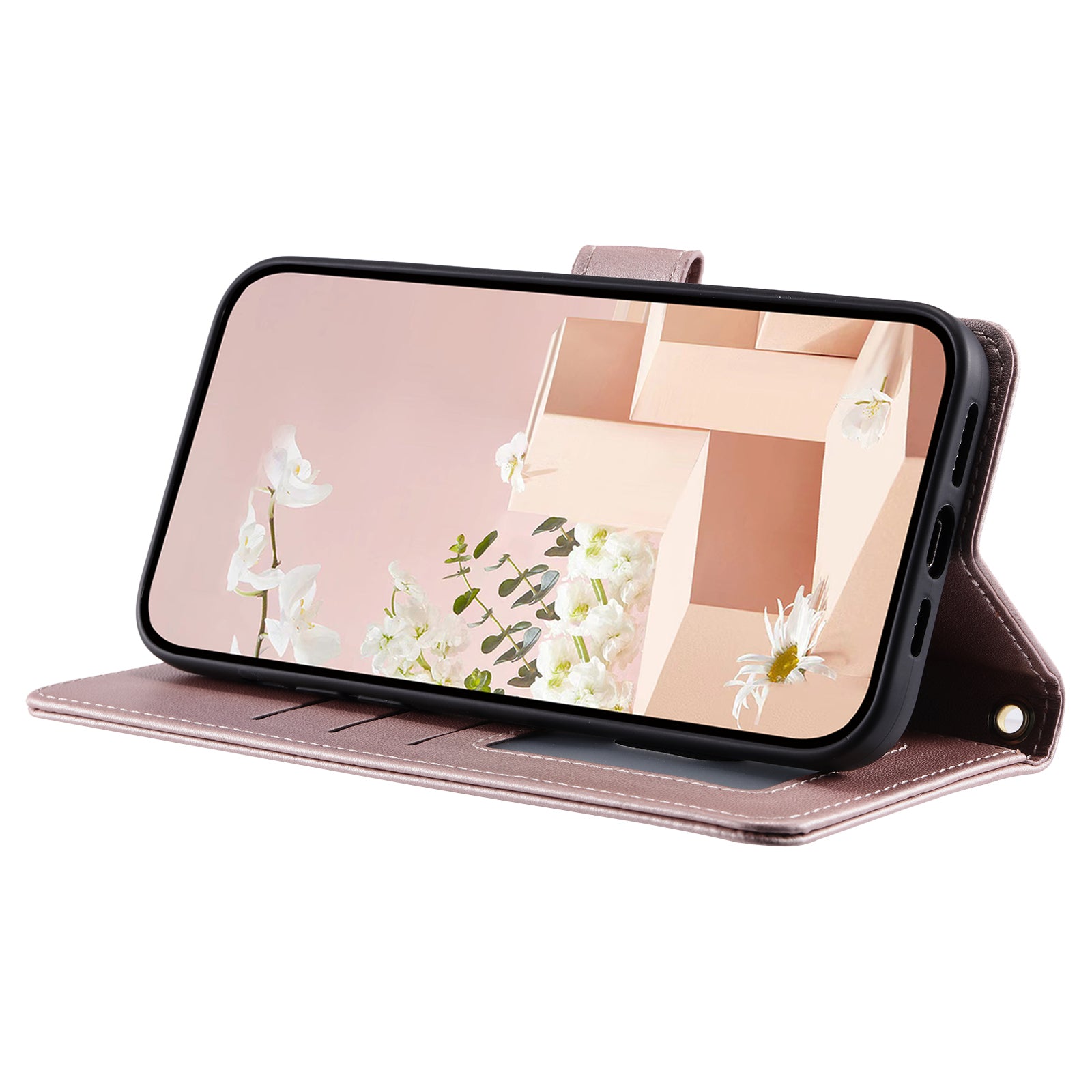 For Samsung Galaxy S20 FE / S20 FE 5G / S20 FE 2022 / S20 Lite Case Leather Wallet Cover with Straps - Rose Gold