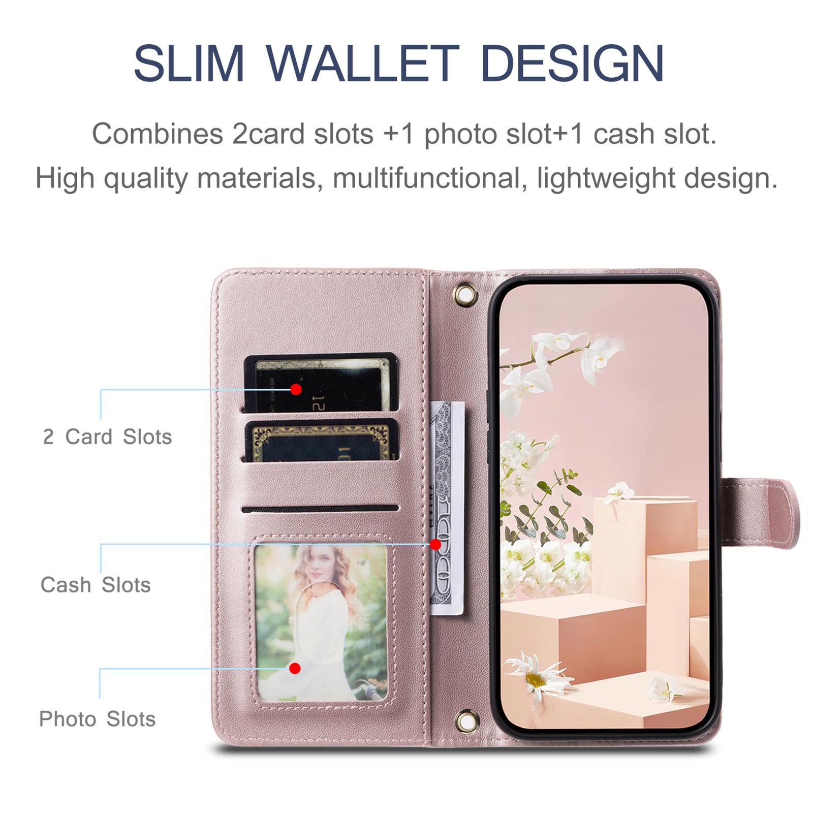 For Samsung Galaxy S20 FE / S20 FE 5G / S20 FE 2022 / S20 Lite Case Leather Wallet Cover with Straps - Rose Gold