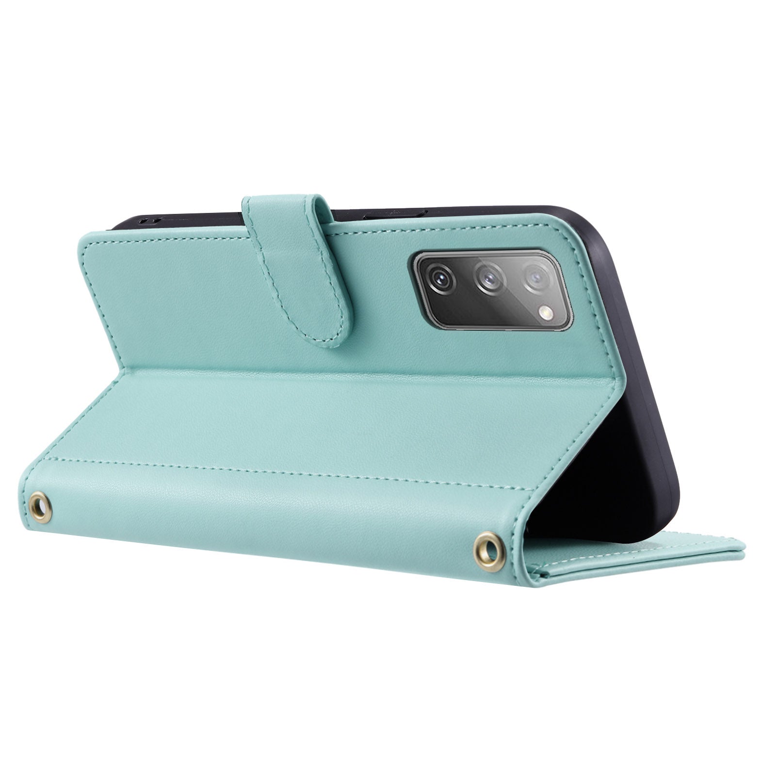 For Samsung Galaxy S20 FE / S20 FE 5G / S20 FE 2022 / S20 Lite Case Leather Wallet Cover with Straps - Mint Green