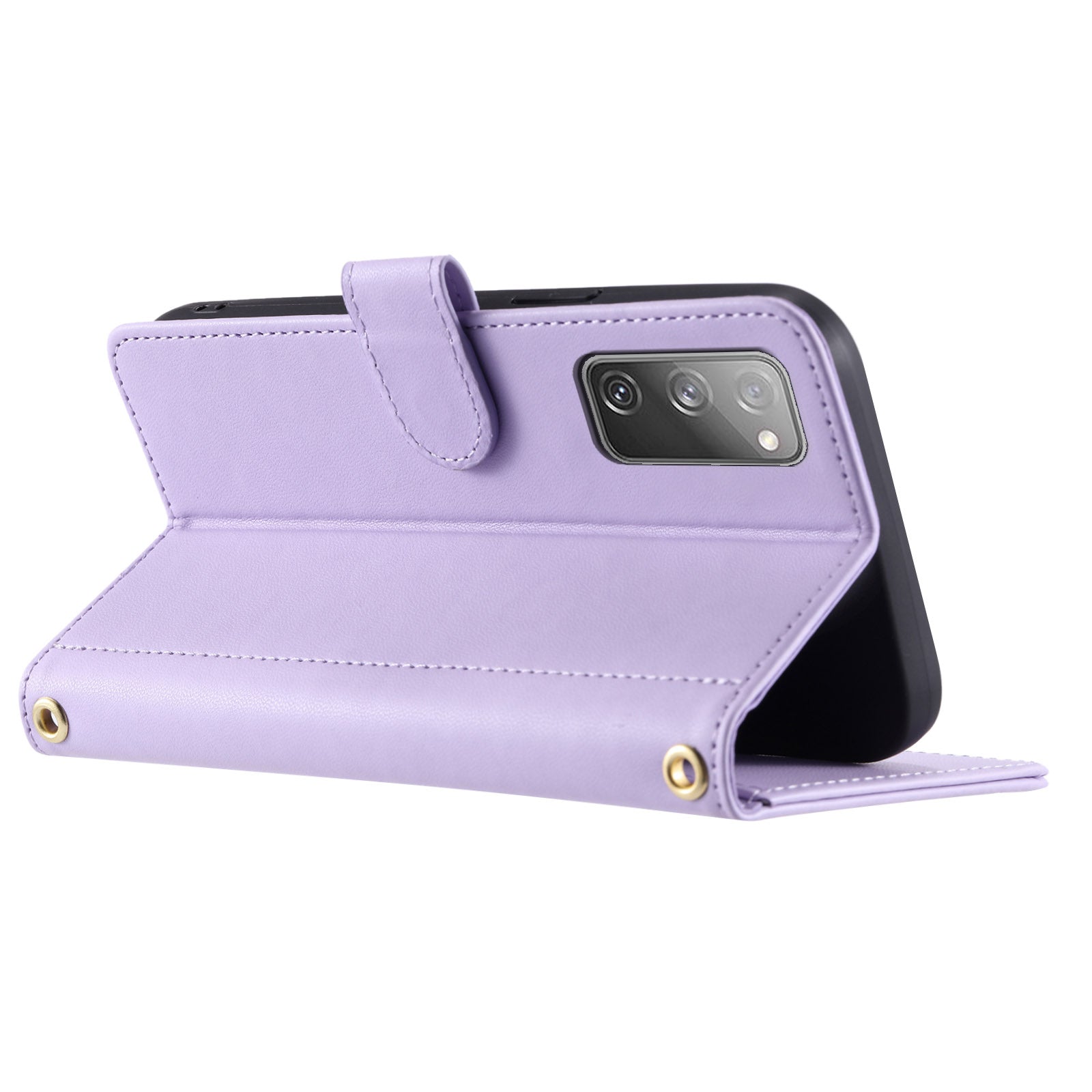 For Samsung Galaxy S20 FE / S20 FE 5G / S20 FE 2022 / S20 Lite Case Leather Wallet Cover with Straps - Purple