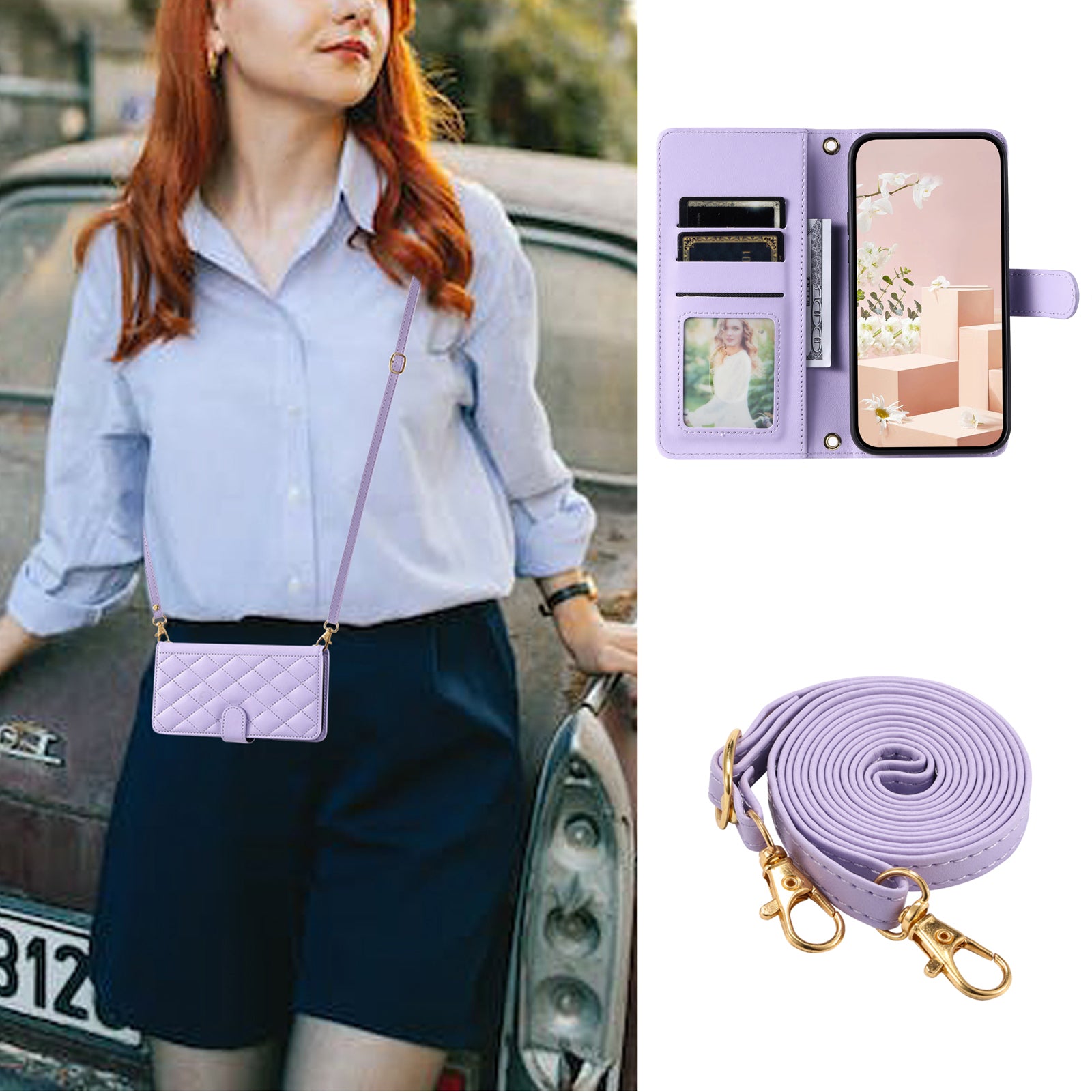 For Samsung Galaxy S20 FE / S20 FE 5G / S20 FE 2022 / S20 Lite Case Leather Wallet Cover with Straps - Purple