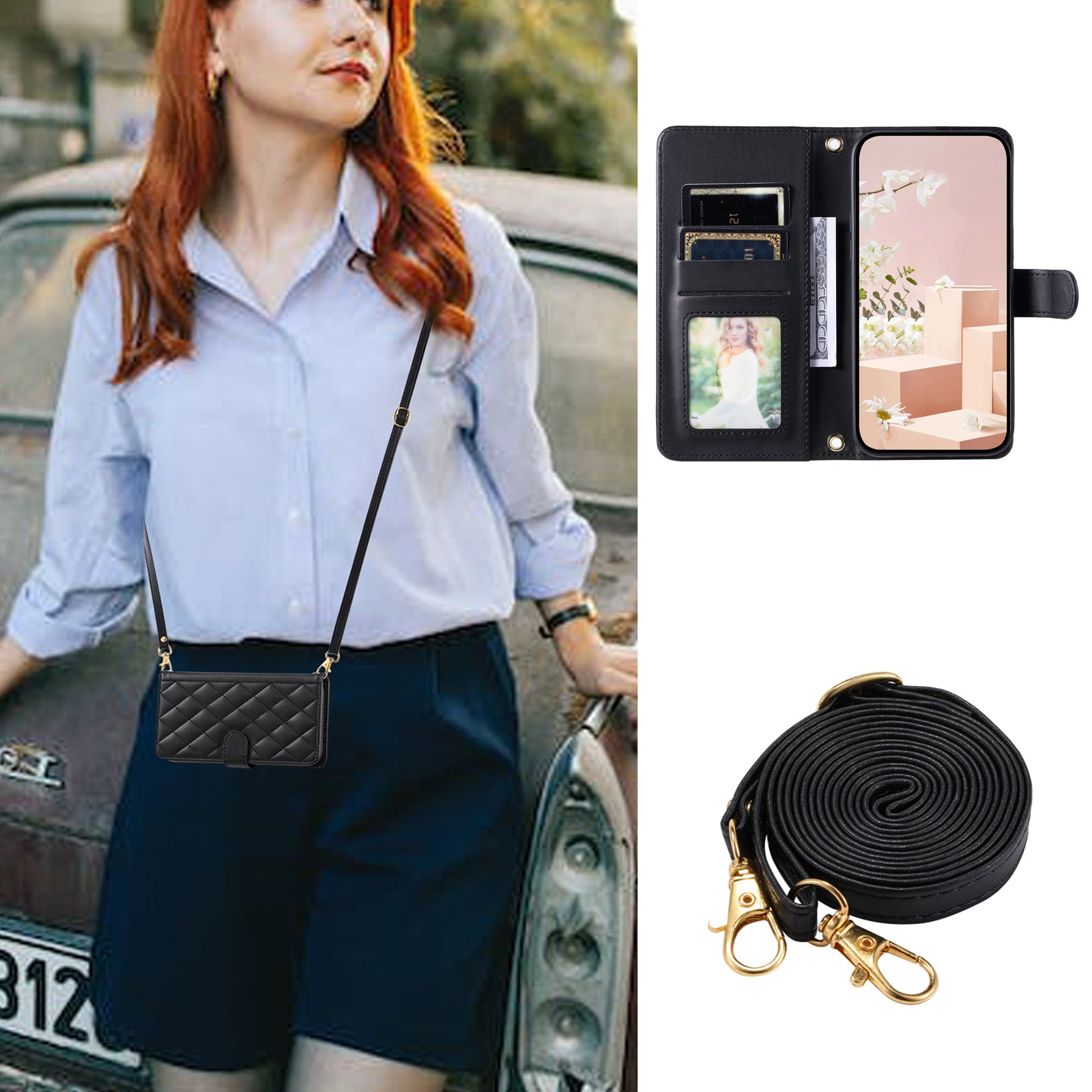 For Samsung Galaxy S20 FE / S20 FE 5G / S20 FE 2022 / S20 Lite Case Leather Wallet Cover with Straps - Black