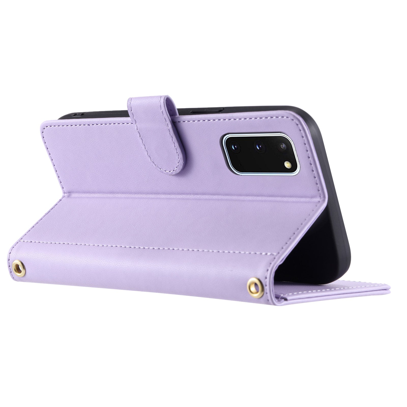 For Samsung Galaxy S20 4G / 5G Leather Case with Shoulder Strap Phone Wallet Cover - Purple