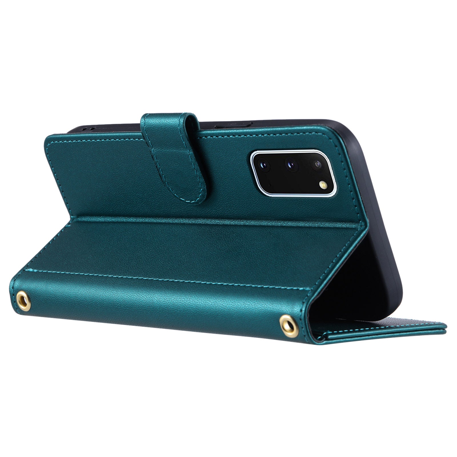 For Samsung Galaxy S20 4G / 5G Leather Case with Shoulder Strap Phone Wallet Cover - Green