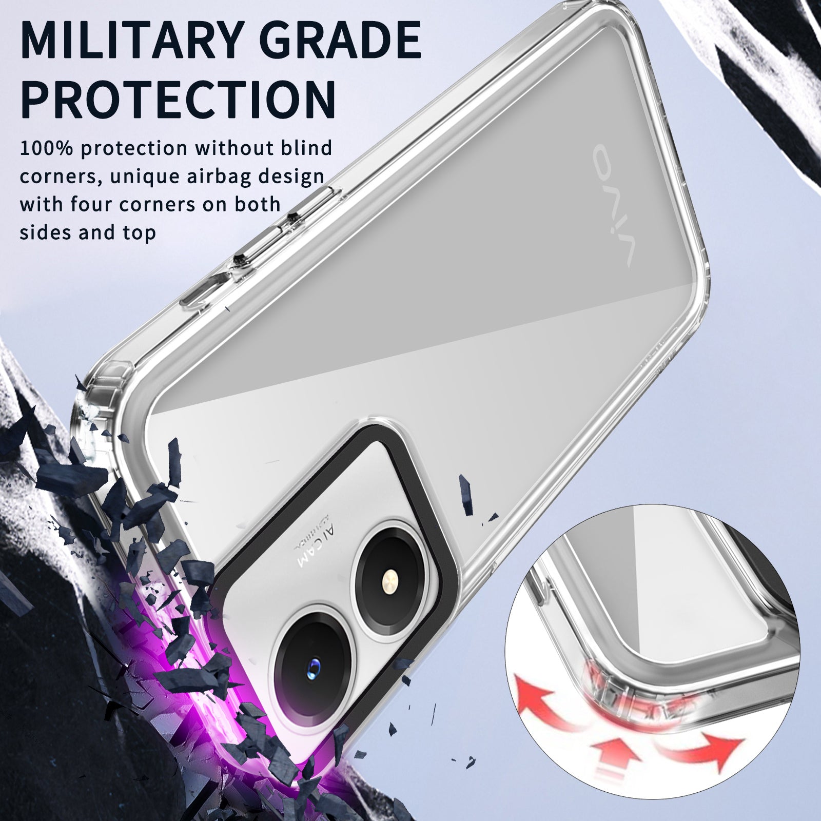 Phone Cover for vivo Y02s 4G / Y16 4G / Y56 5G Case Drop Protection HD Clear Shell - Transparent