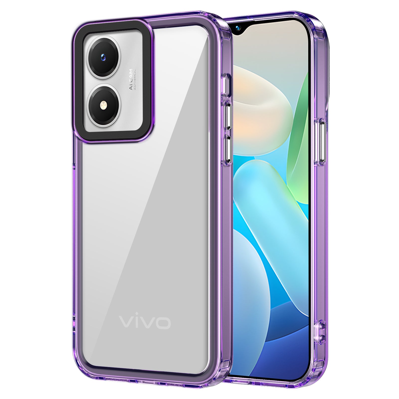 Phone Cover for vivo Y02s 4G / Y16 4G / Y56 5G Case Drop Protection HD Clear Shell - Transparent Purple