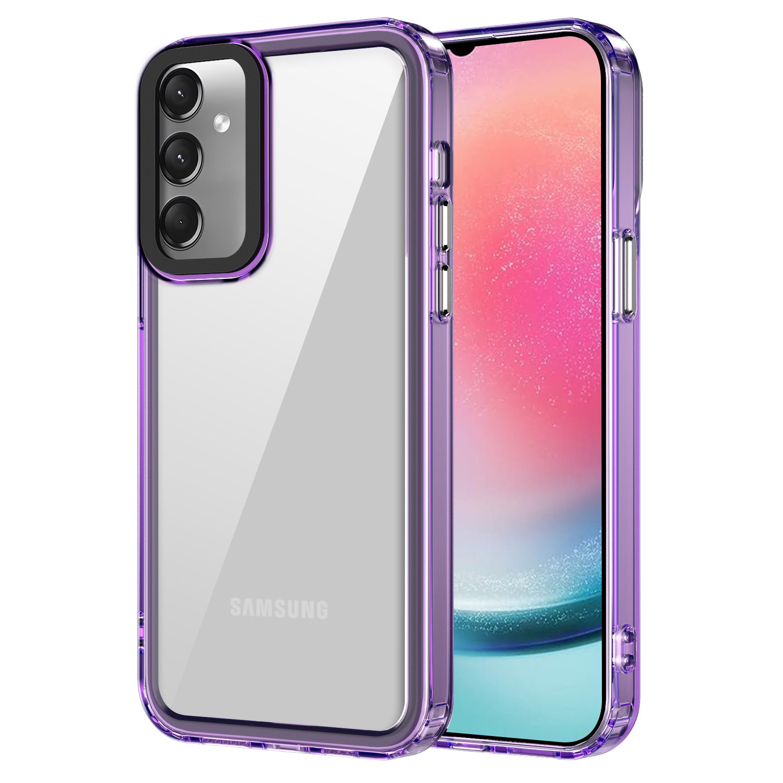 For Samsung Galaxy A24 4G (162.1 x 77.6 x 8.3mm) / M34 5G / F34 5G Phone Case PC+TPU Clear Back Cover - Transparent Purple