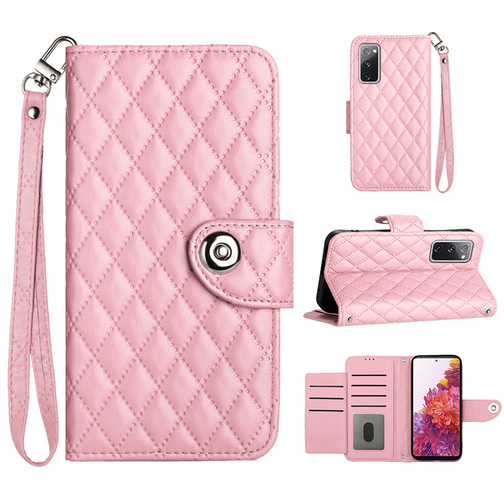 YB Imprinting Series-8 for Samsung Galaxy S20 FE 4G / FE 5G / S20 Lite / S20 FE 2022 Leather Case with Hand Strap - Pink