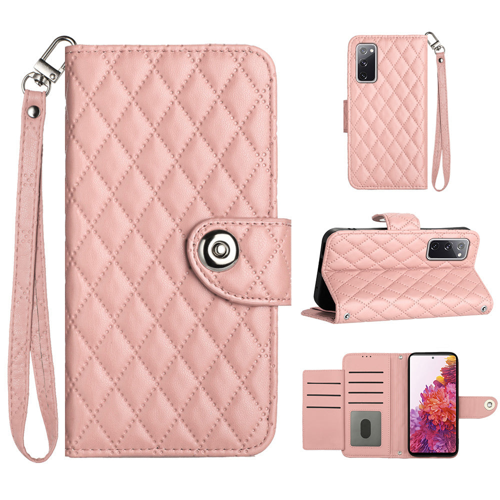 YB Imprinting Series-8 for Samsung Galaxy S20 FE 4G / FE 5G / S20 Lite / S20 FE 2022 Leather Case with Hand Strap - Coral