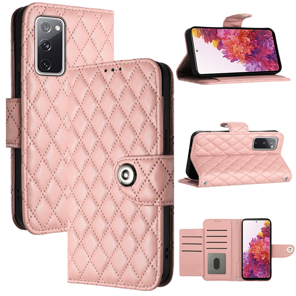 YB Imprinting Series-8 for Samsung Galaxy S20 FE 4G / FE 5G / S20 Lite / S20 FE 2022 Leather Case with Hand Strap - Coral