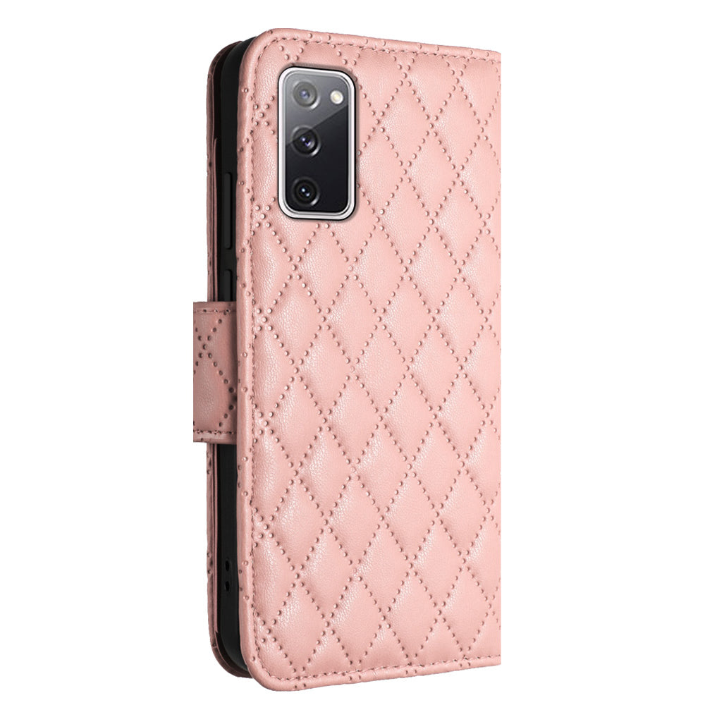 YB Imprinting Series-8 for Samsung Galaxy S20 FE 4G / FE 5G / S20 Lite / S20 FE 2022 Leather Case with Hand Strap - Coral