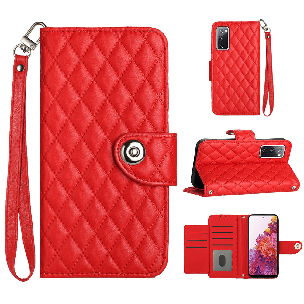 YB Imprinting Series-8 for Samsung Galaxy S20 FE 4G / FE 5G / S20 Lite / S20 FE 2022 Leather Case with Hand Strap - Red