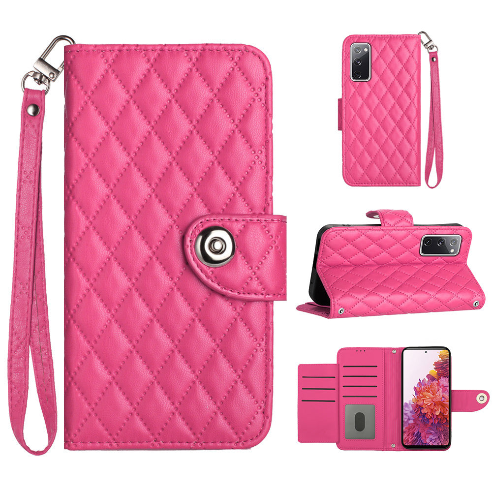 YB Imprinting Series-8 for Samsung Galaxy S20 FE 4G / FE 5G / S20 Lite / S20 FE 2022 Leather Case with Hand Strap - Rose