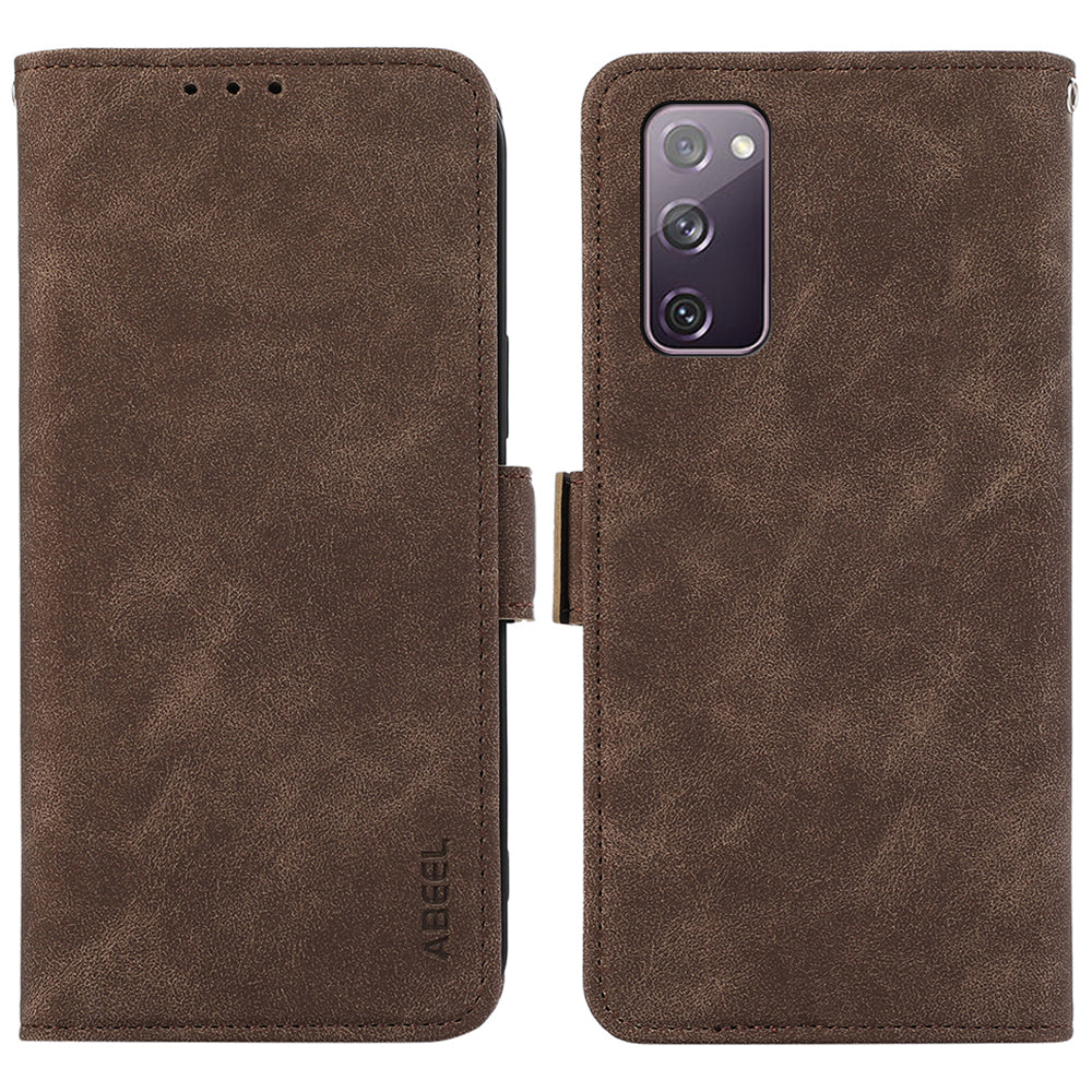 ABEEL For Samsung Galaxy S20 FE/S20 FE 5G/ S20 FE 2022/S20 Lite Magnetic Case RFID Blocking Folio Flip Style Phone Cover - Brown