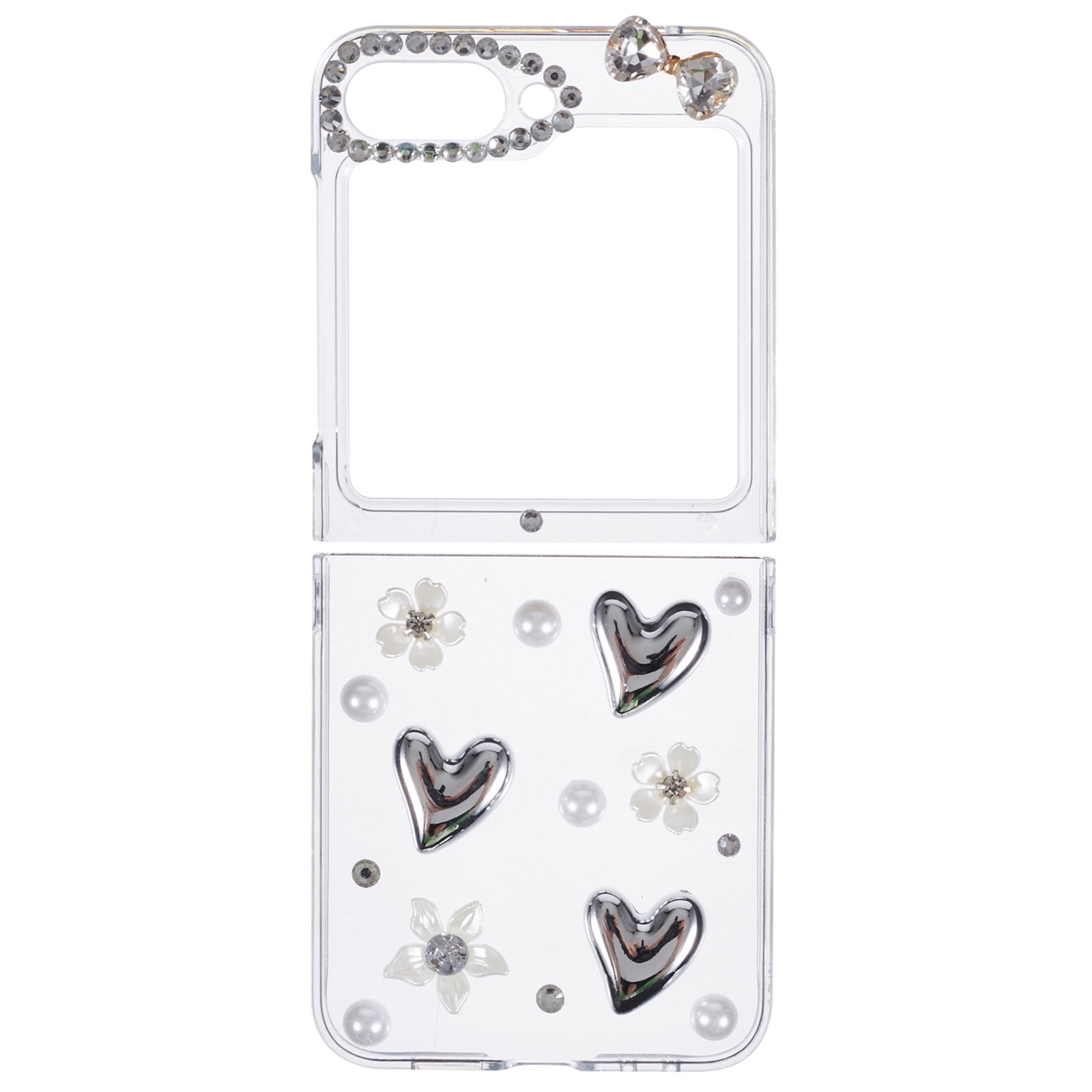 For Samsung Galaxy Z Flip6 5G Case 2-Piece Design Hard Plastic Phone Shell with Rhinestone Decor - Heart