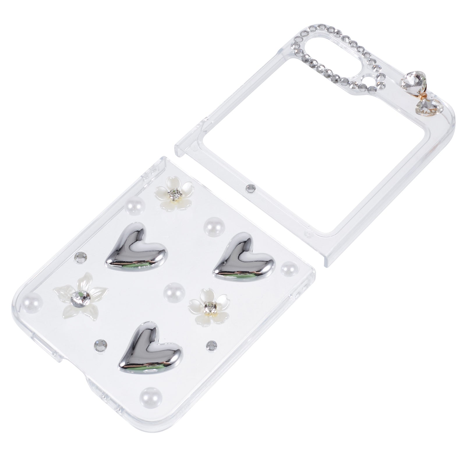 For Samsung Galaxy Z Flip6 5G Case 2-Piece Design Hard Plastic Phone Shell with Rhinestone Decor - Heart