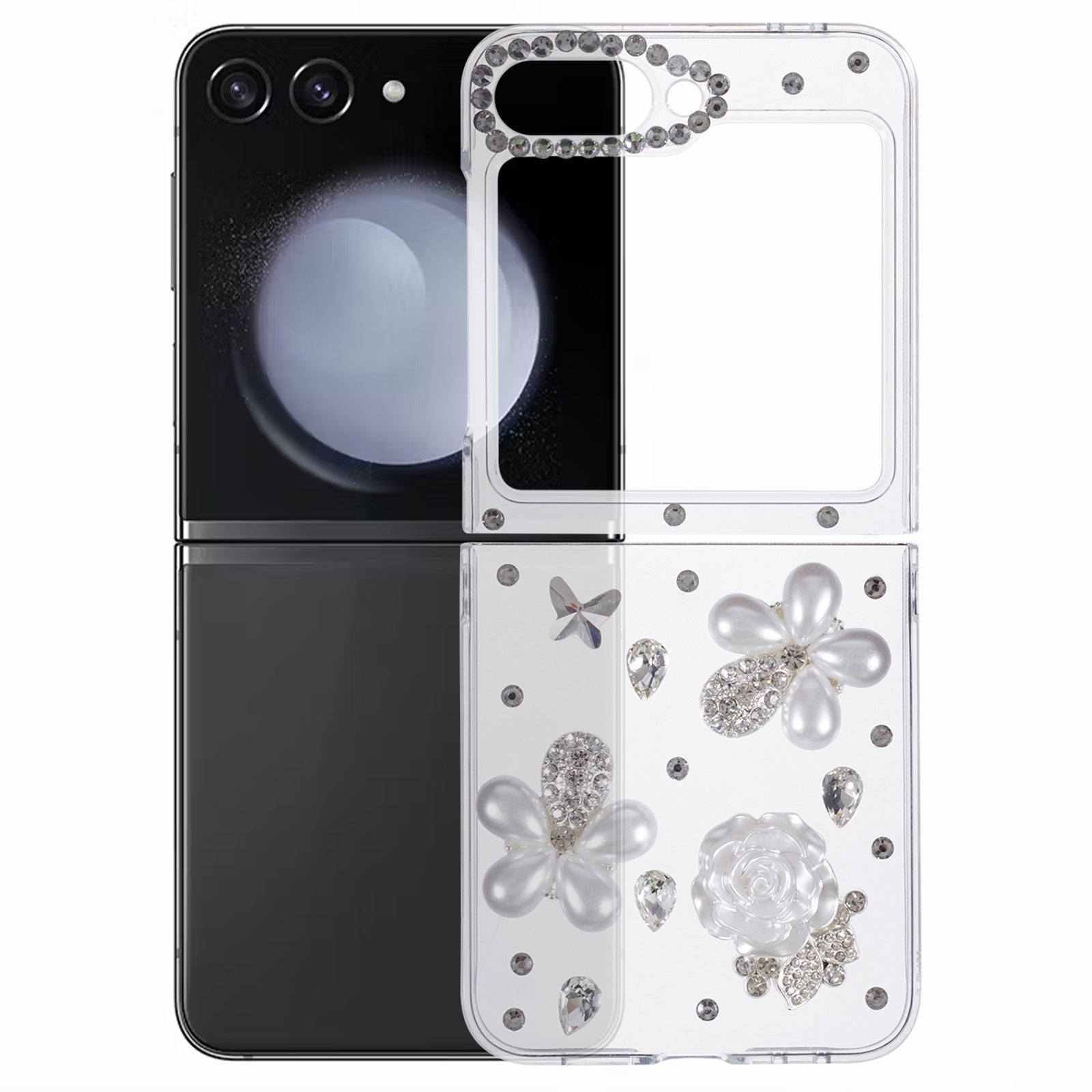 For Samsung Galaxy Z Flip6 5G Case 2-Piece Design Hard Plastic Phone Shell with Rhinestone Decor - Flower