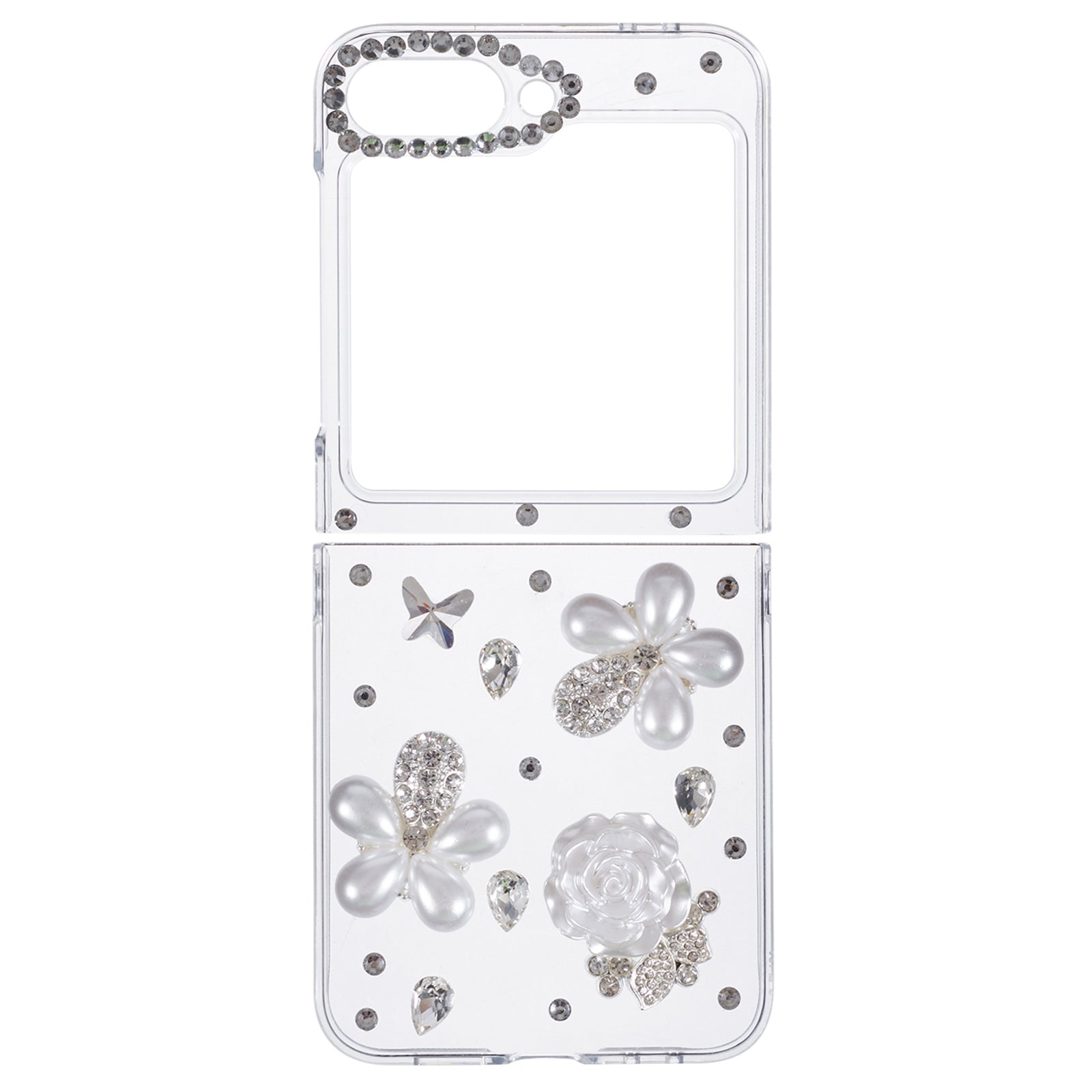 For Samsung Galaxy Z Flip6 5G Case 2-Piece Design Hard Plastic Phone Shell with Rhinestone Decor - Flower