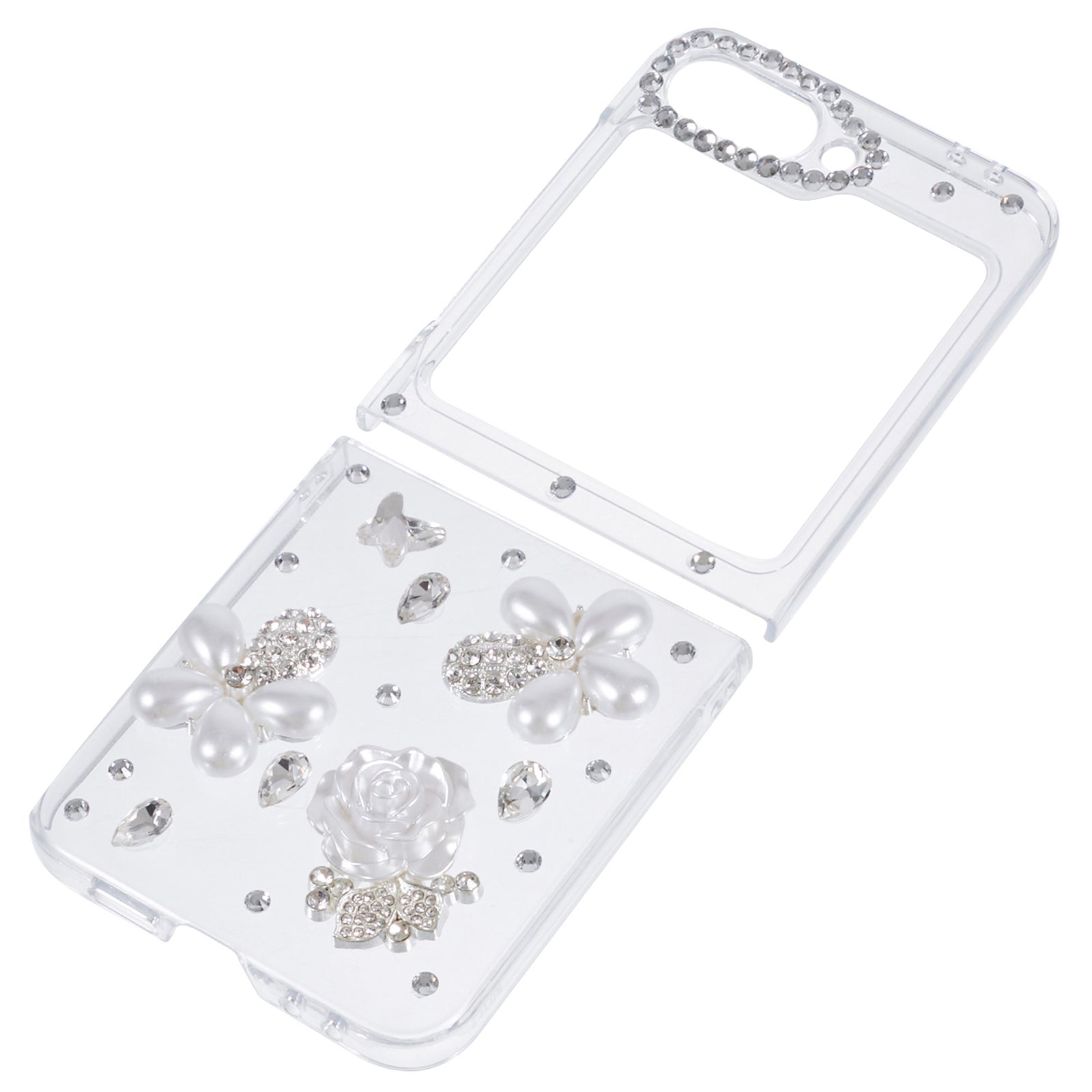 For Samsung Galaxy Z Flip6 5G Case 2-Piece Design Hard Plastic Phone Shell with Rhinestone Decor - Flower