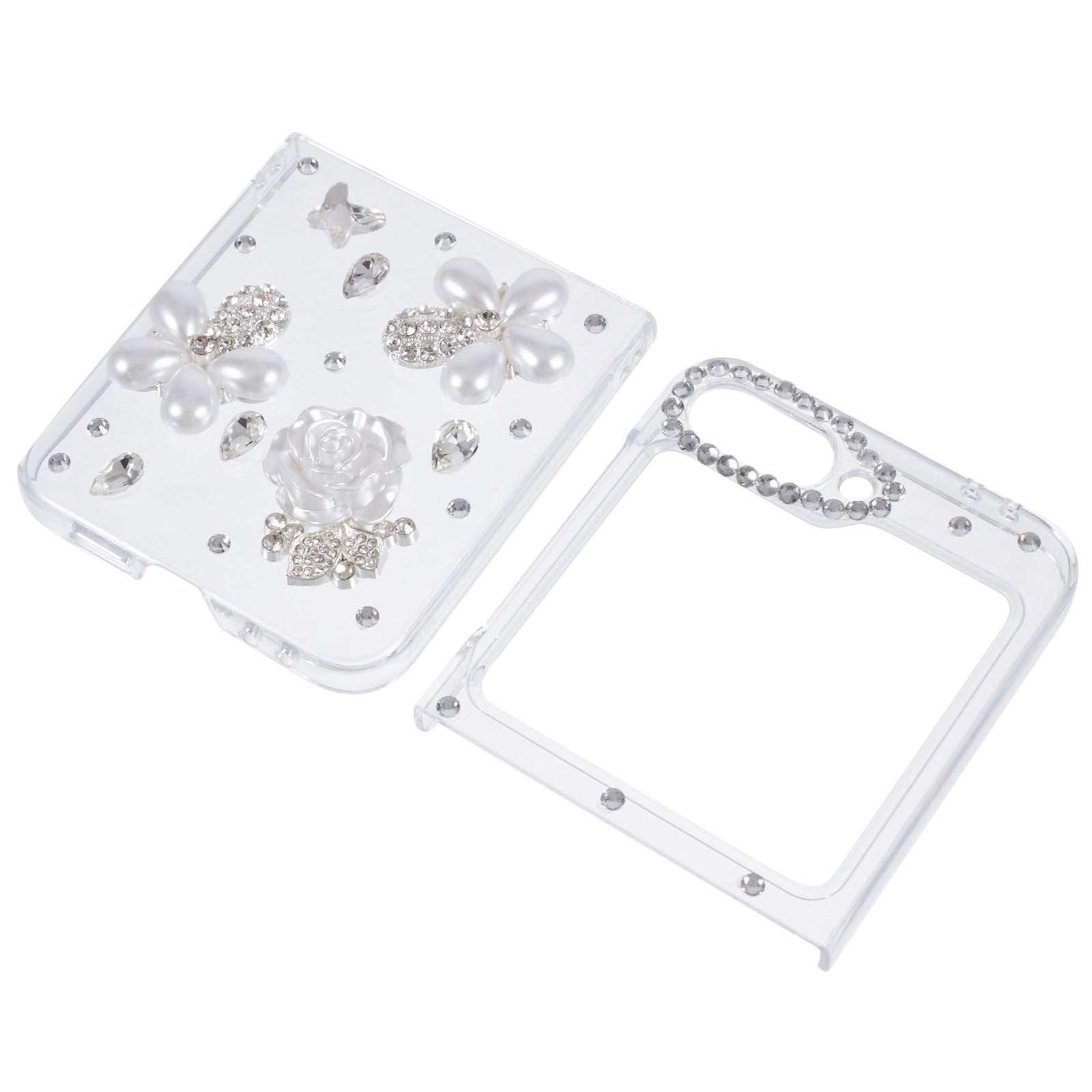 For Samsung Galaxy Z Flip6 5G Case 2-Piece Design Hard Plastic Phone Shell with Rhinestone Decor - Flower