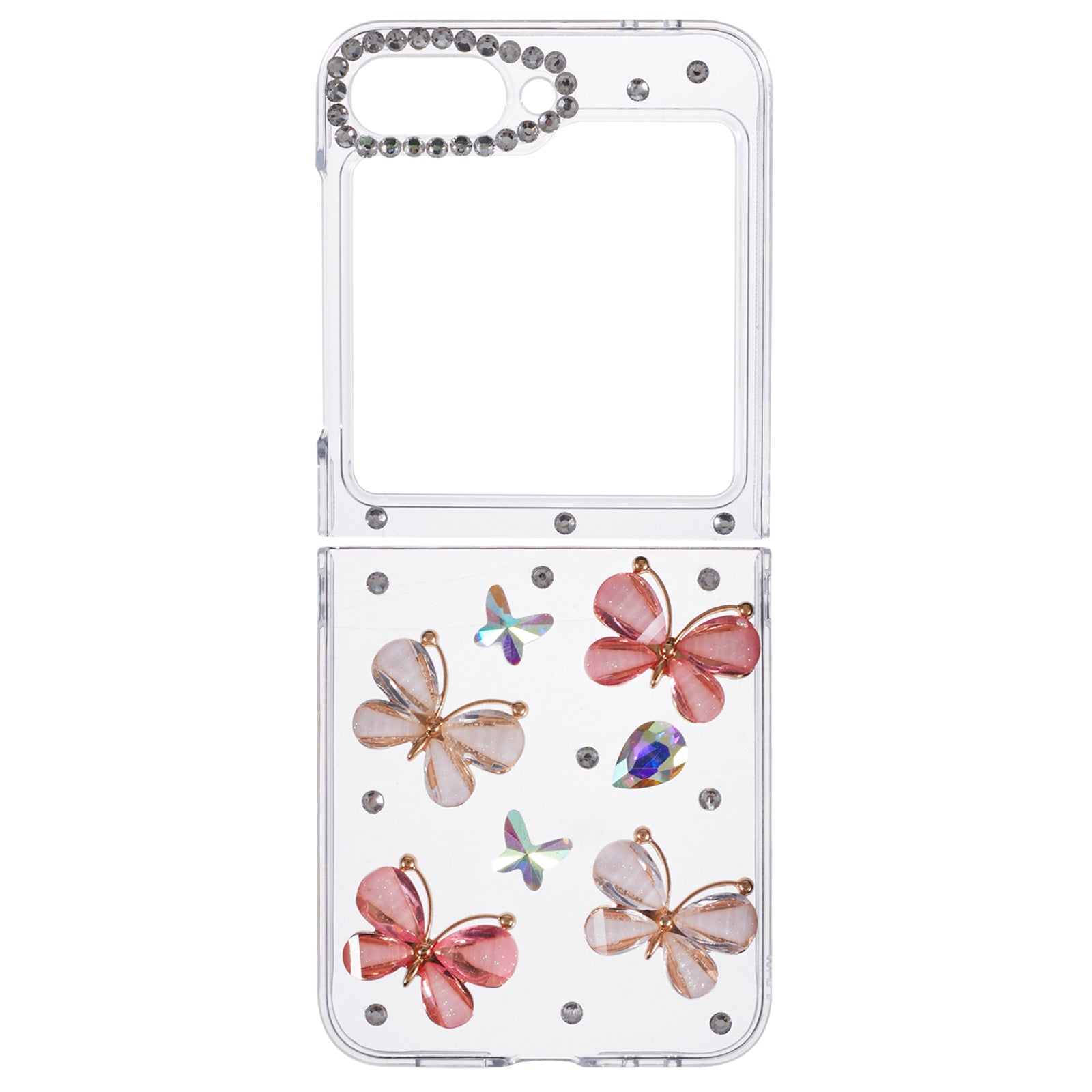 For Samsung Galaxy Z Flip6 5G Case 2-Piece Design Rhinestone Decor Plastic Phone Cover - Butterflies