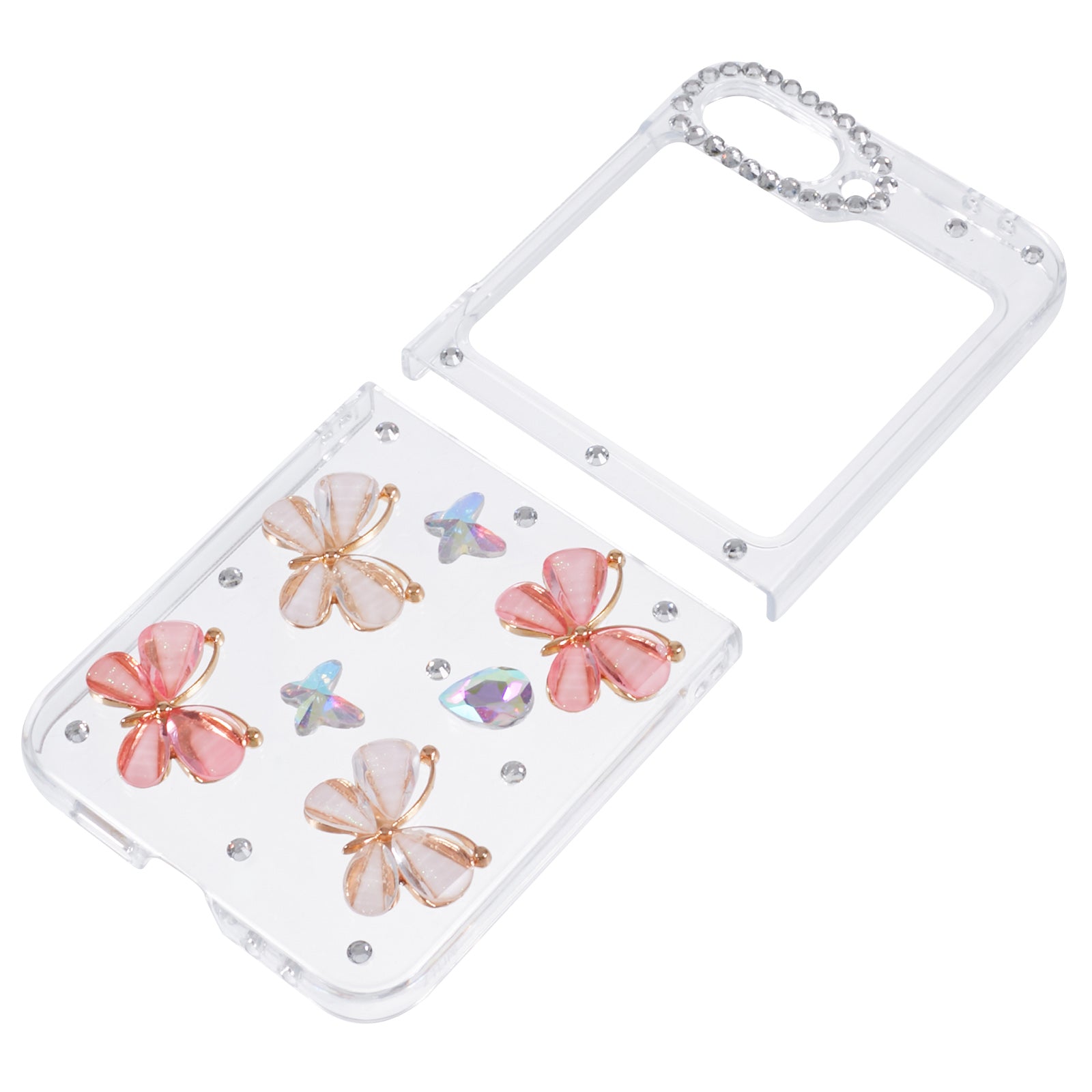 For Samsung Galaxy Z Flip6 5G Case 2-Piece Design Rhinestone Decor Plastic Phone Cover - Butterflies