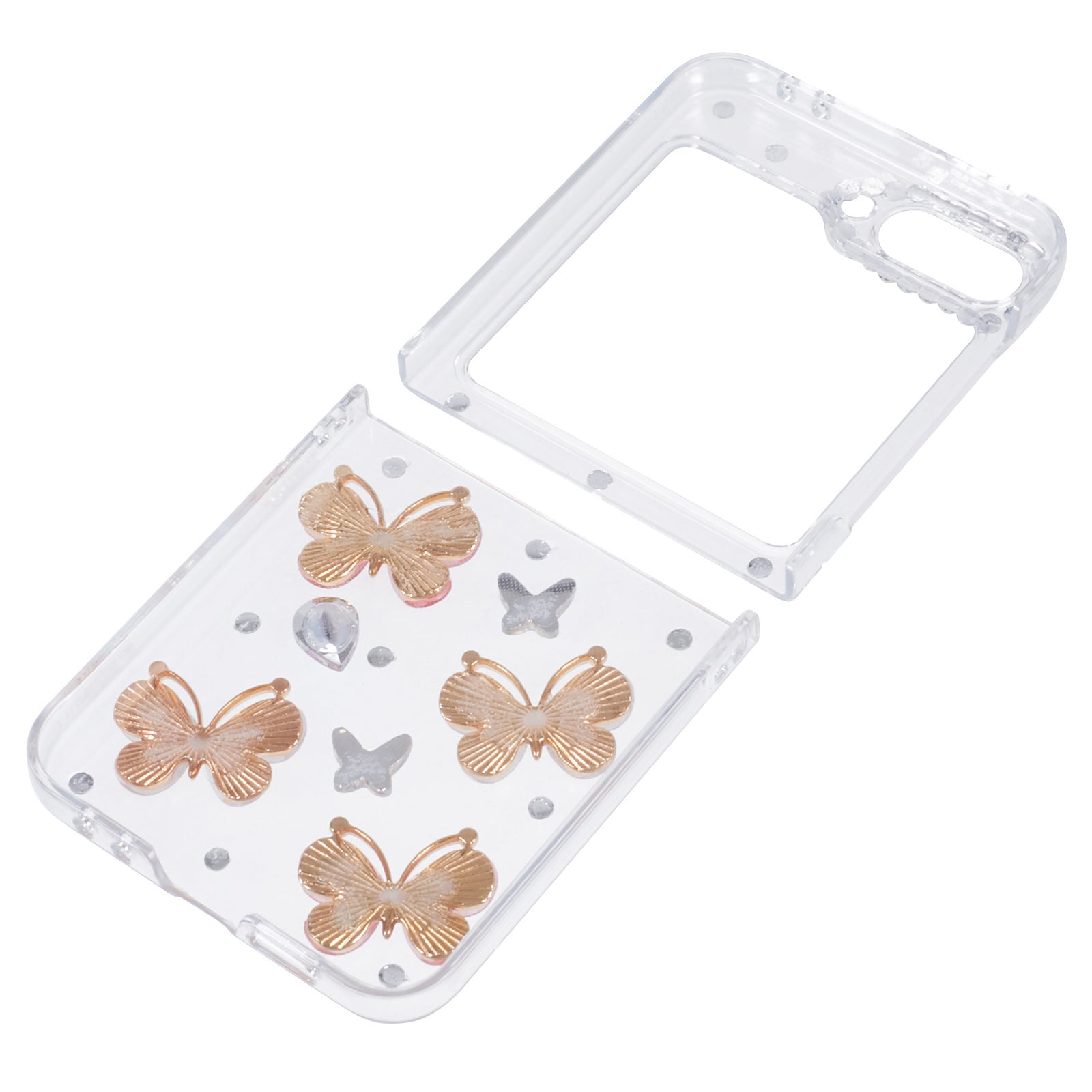 For Samsung Galaxy Z Flip6 5G Case 2-Piece Design Rhinestone Decor Plastic Phone Cover - Butterflies