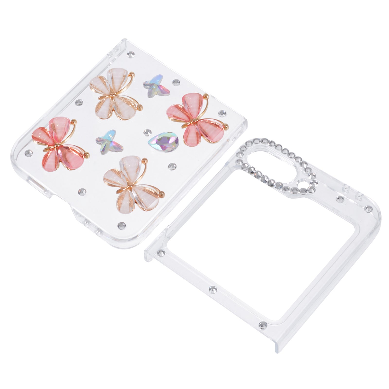 For Samsung Galaxy Z Flip6 5G Case 2-Piece Design Rhinestone Decor Plastic Phone Cover - Butterflies