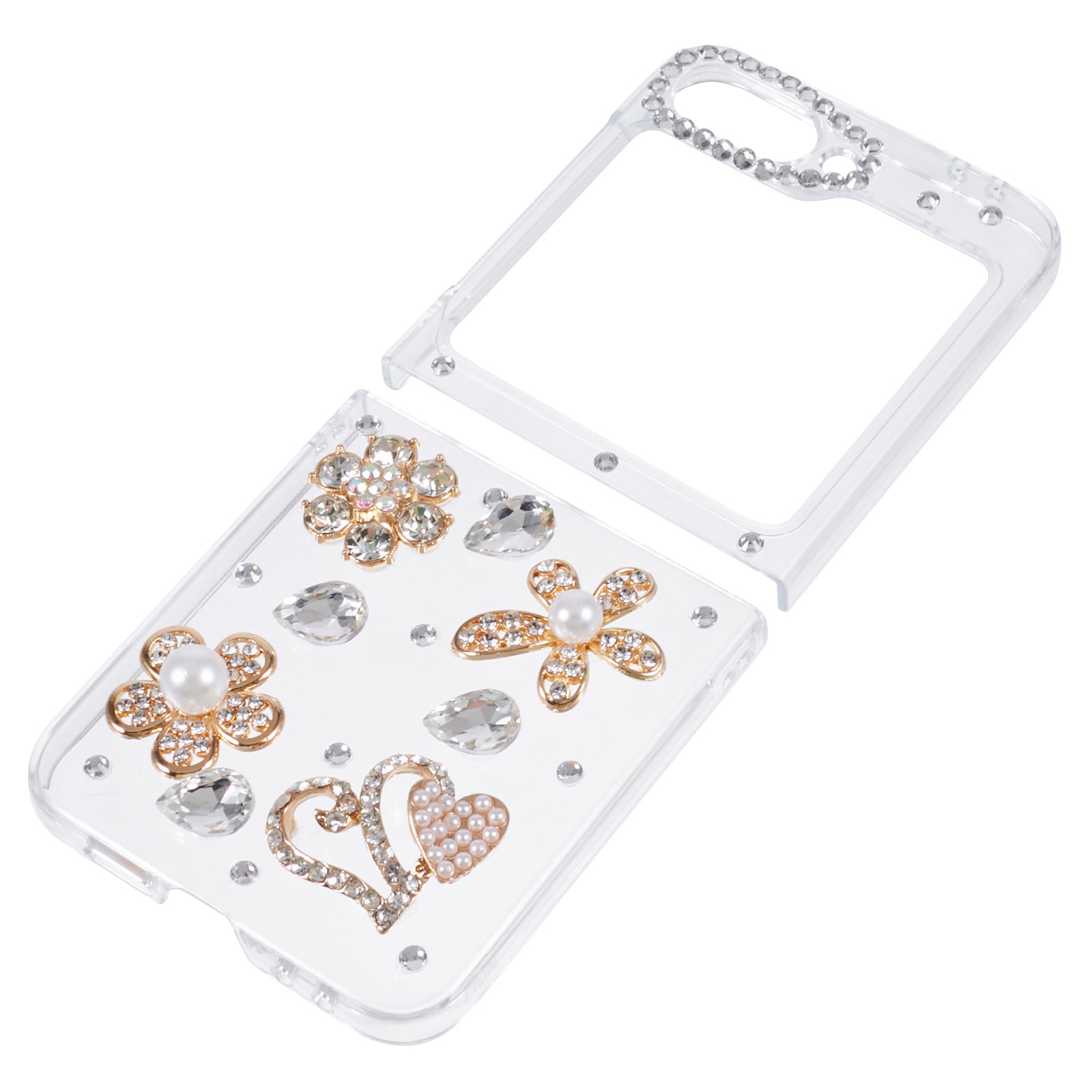 For Samsung Galaxy Z Flip6 5G Case 2-Piece Design Rhinestone Decor Plastic Phone Cover - Flowers