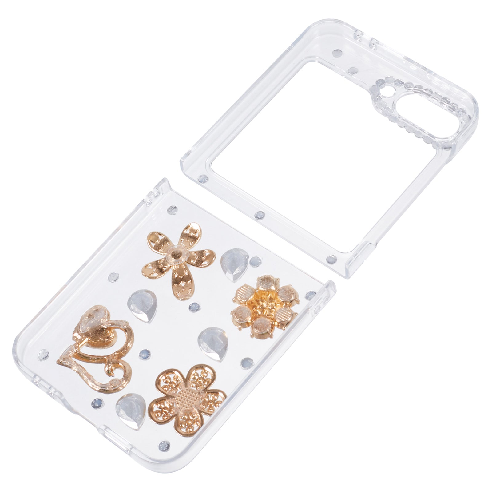 For Samsung Galaxy Z Flip6 5G Case 2-Piece Design Rhinestone Decor Plastic Phone Cover - Flowers