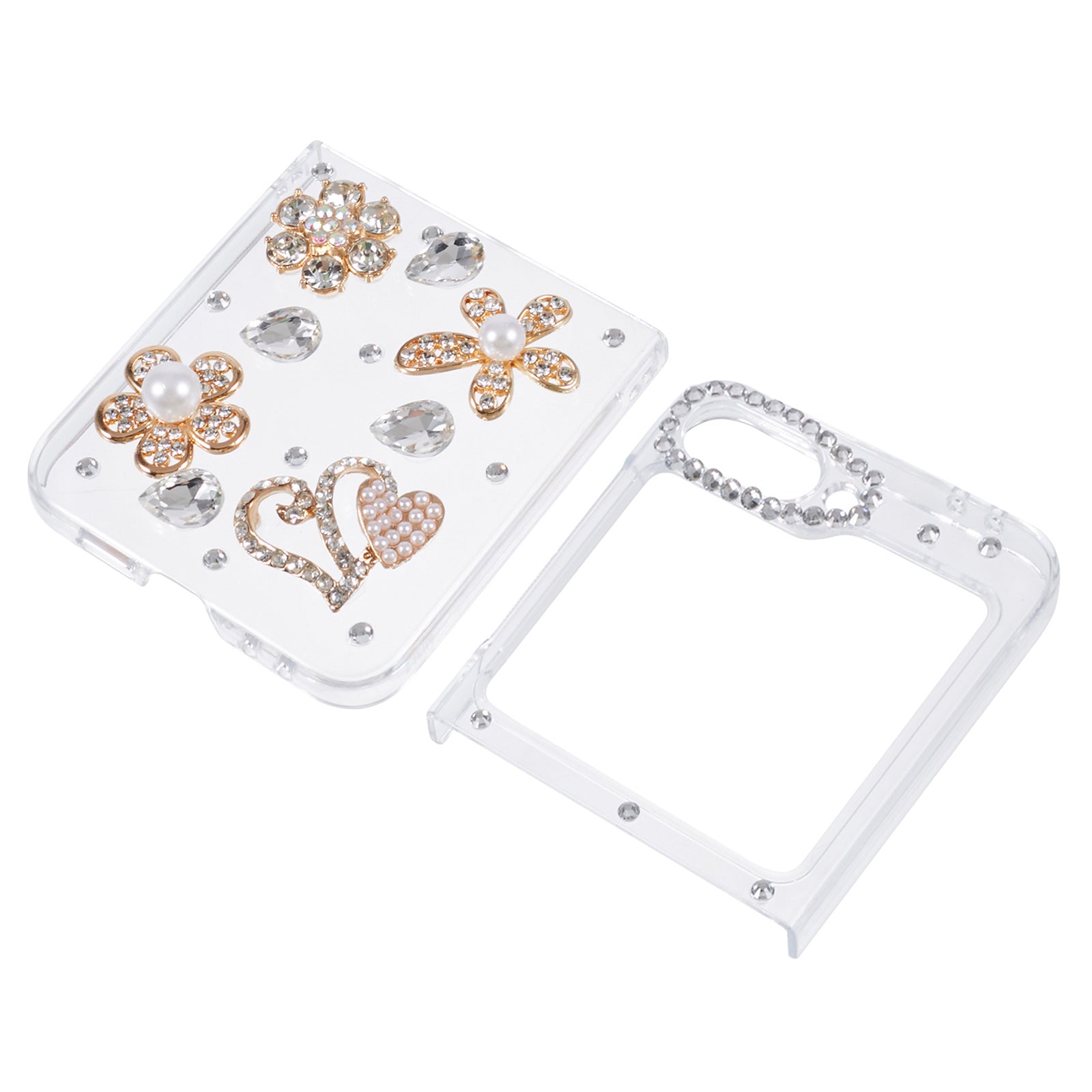 For Samsung Galaxy Z Flip6 5G Case 2-Piece Design Rhinestone Decor Plastic Phone Cover - Flowers