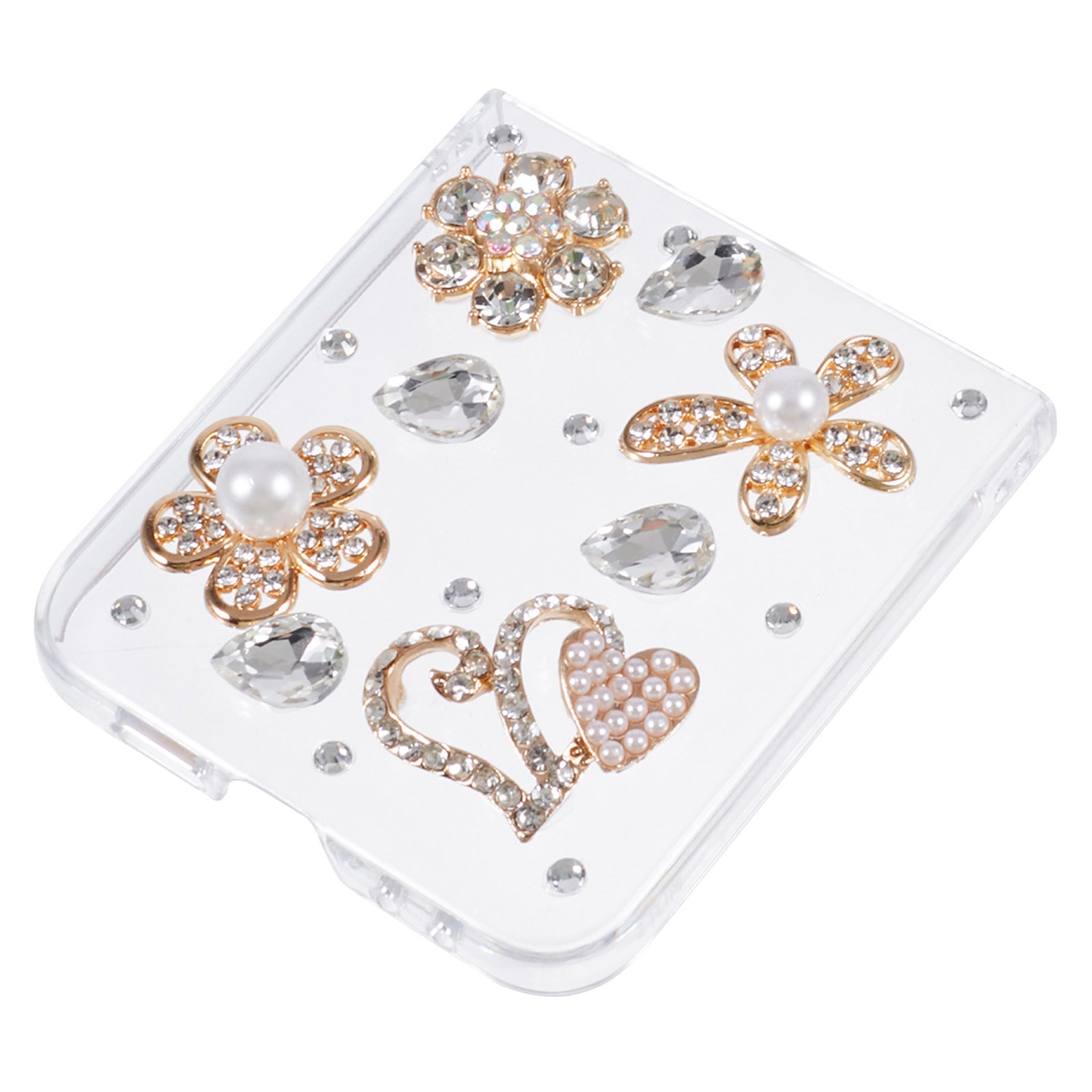 For Samsung Galaxy Z Flip6 5G Case 2-Piece Design Rhinestone Decor Plastic Phone Cover - Flowers